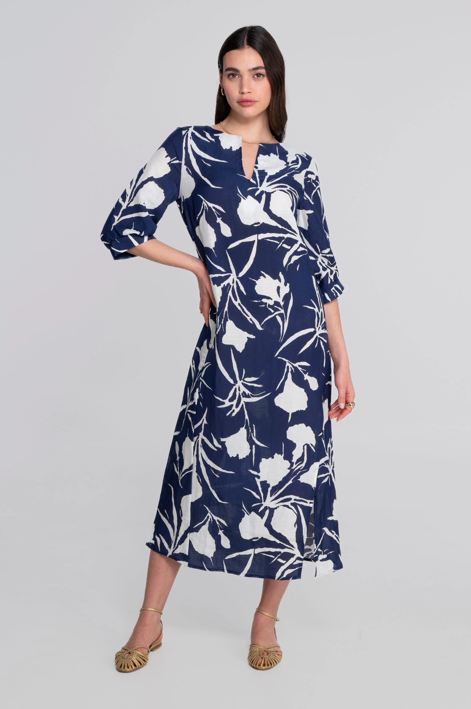 Kaftan-style printed linen-viscose dress 7555VL - Image 5