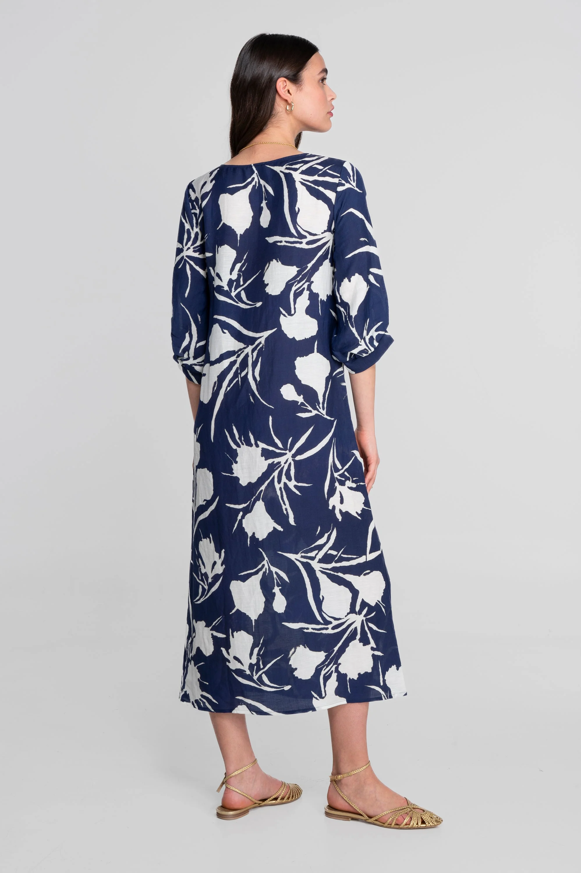 Kaftan-style printed linen-viscose dress 7555VL - Image 6