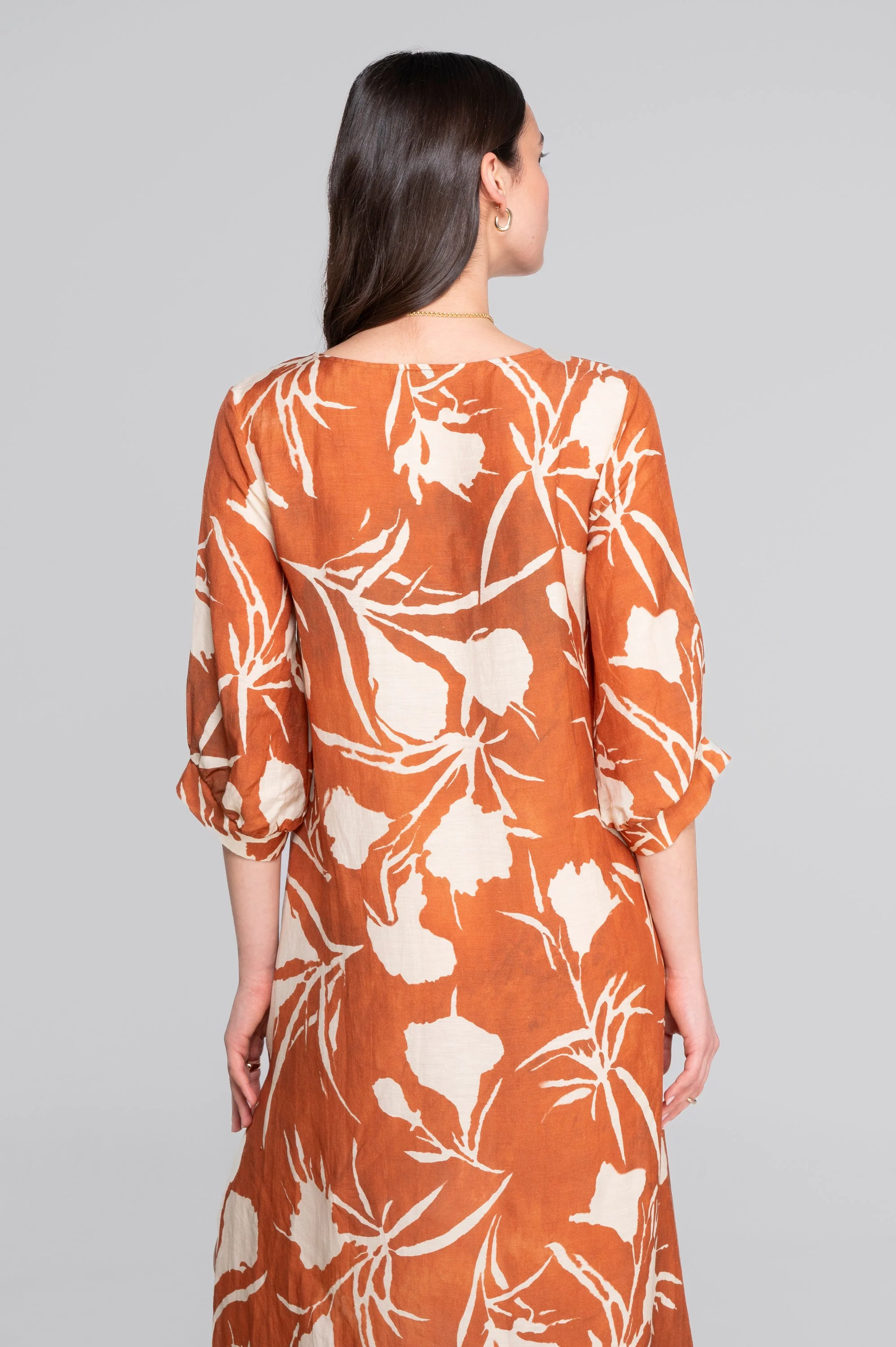 Kaftan-style printed linen-viscose dress 7555VL - Image 8