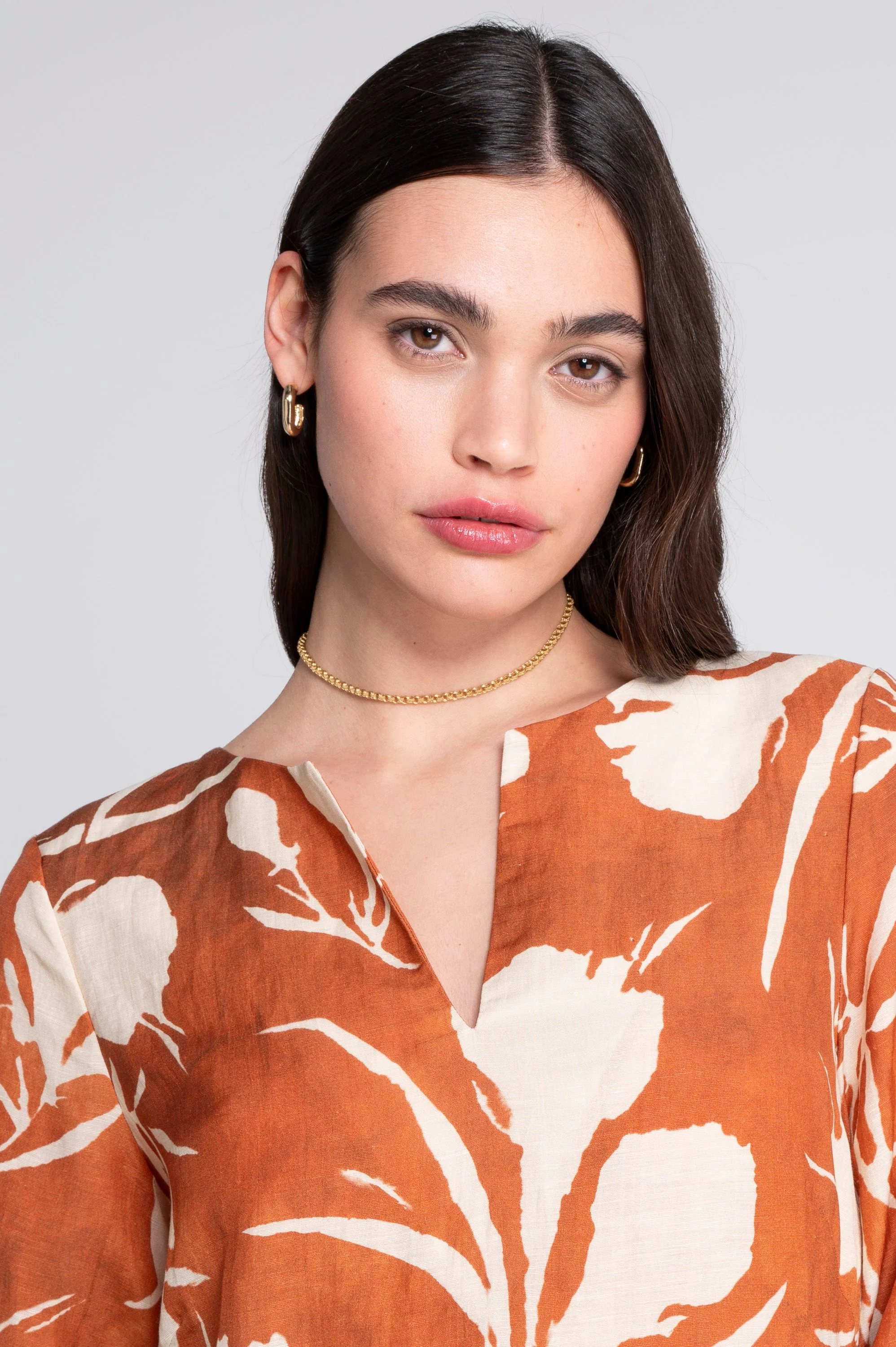 Kaftan-style printed linen-viscose dress 7555VL - Image 9