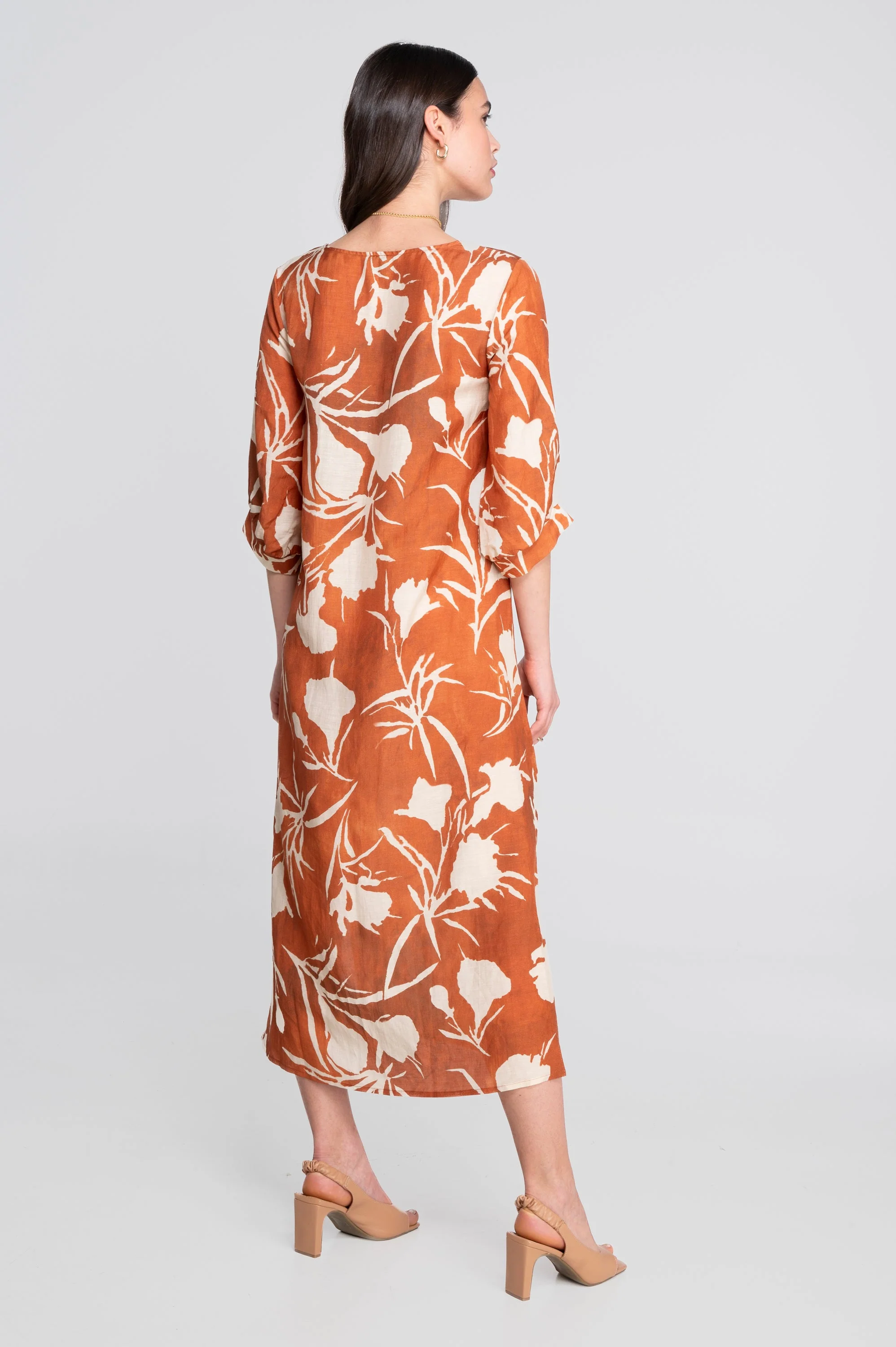 Kaftan-style printed linen-viscose dress A7555VL - Image 4