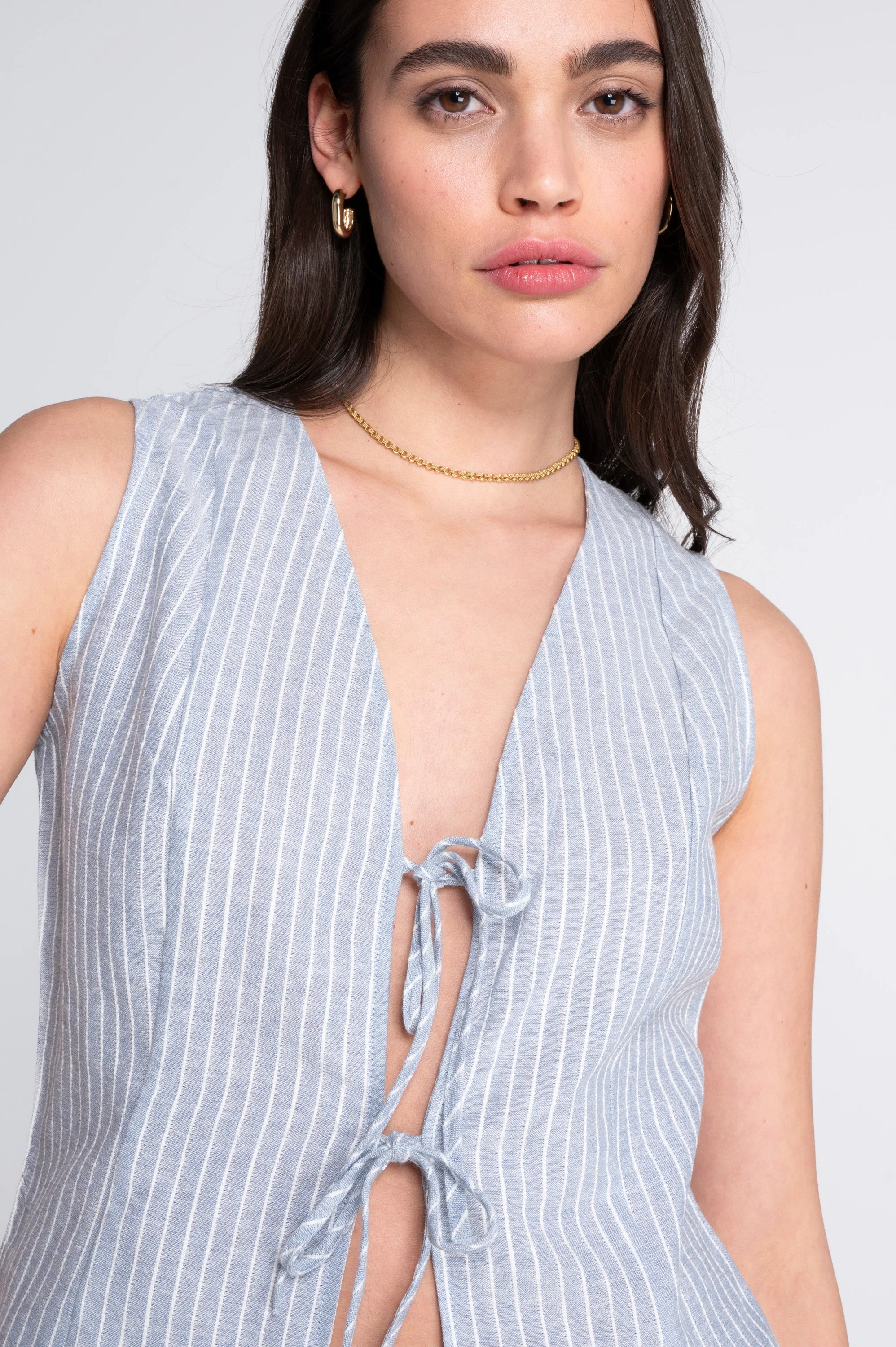 Sleeveless striped cotton-linen vest 7551R - Image 3