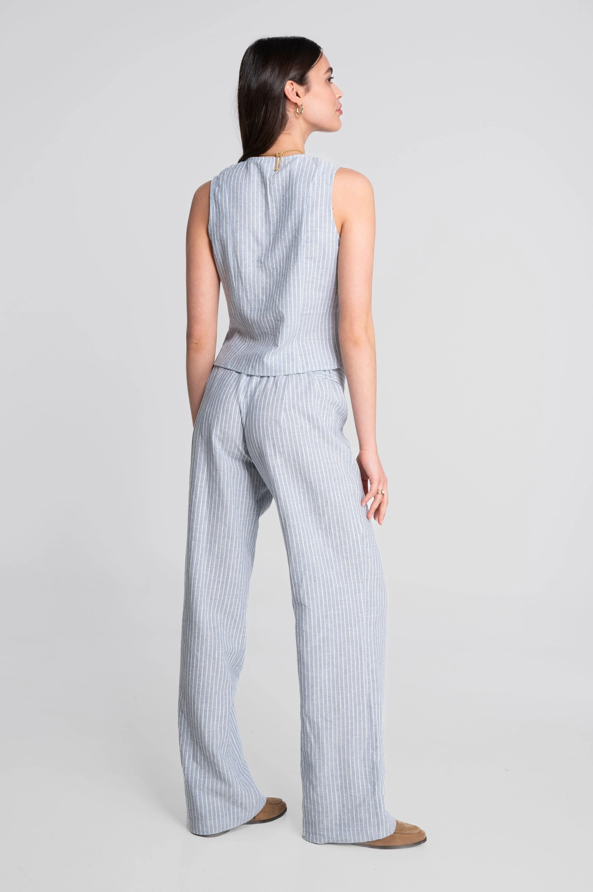Sleeveless striped cotton-linen vest 7551R - Image 6
