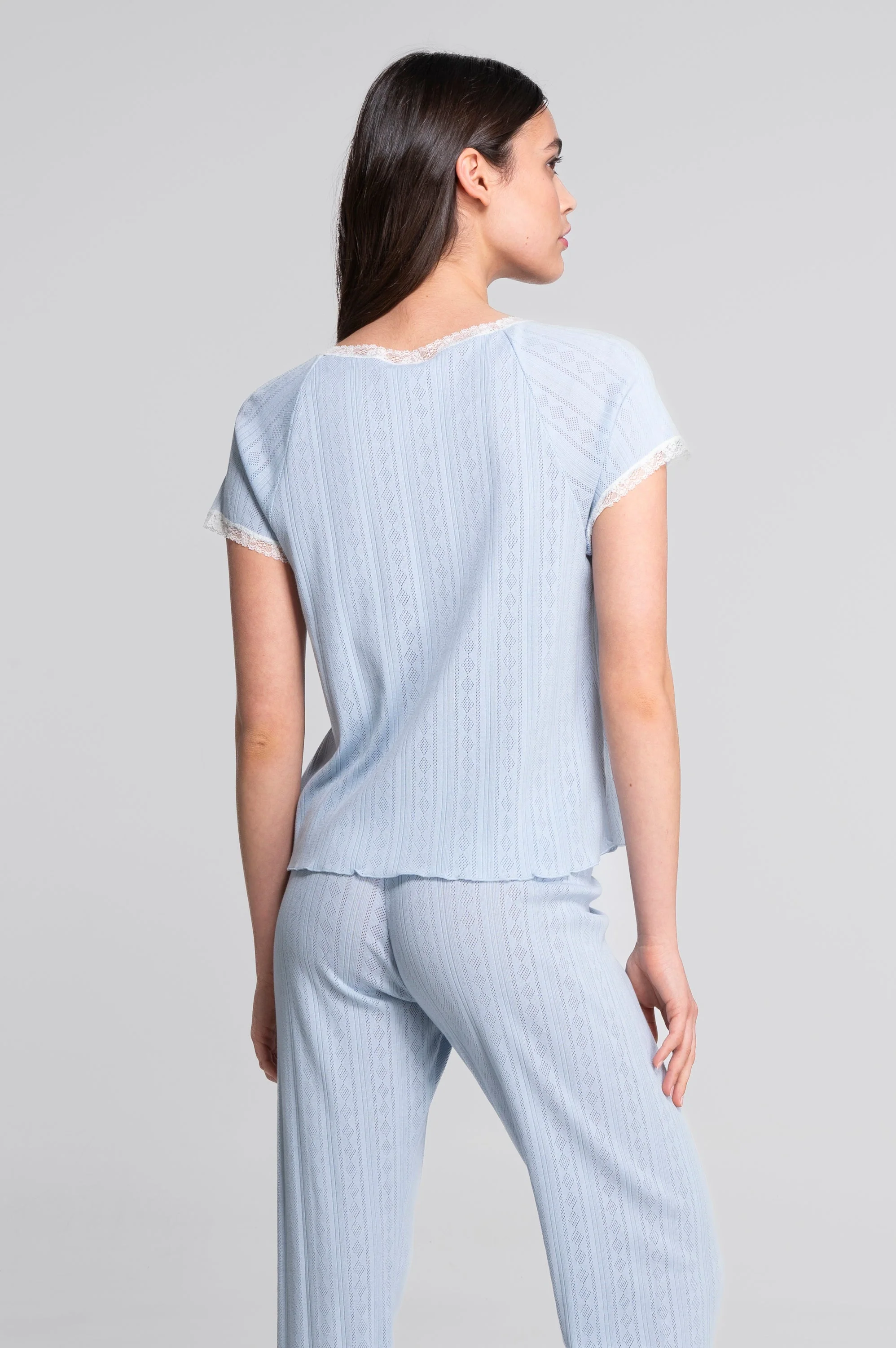 Short-sleeve blouse in ajouré cotton 7548 - Image 3