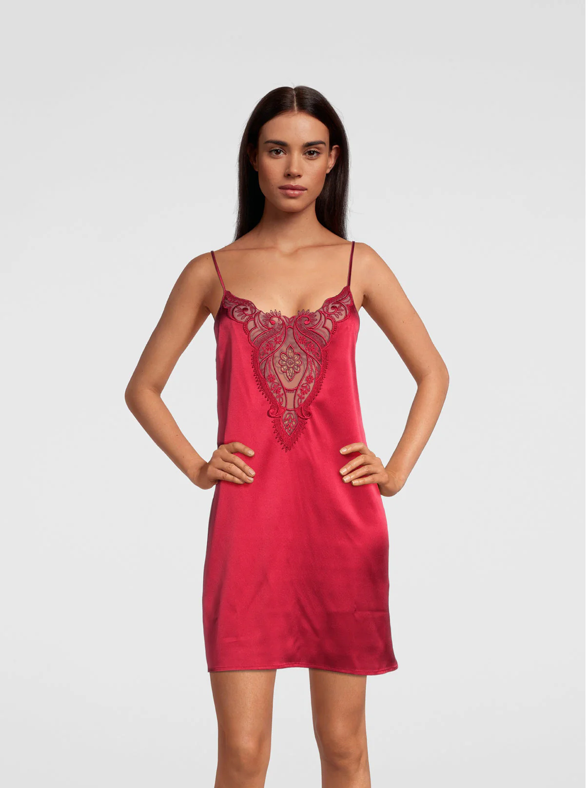Slip dress stretch silk satin with macramè 10340 - Image 4