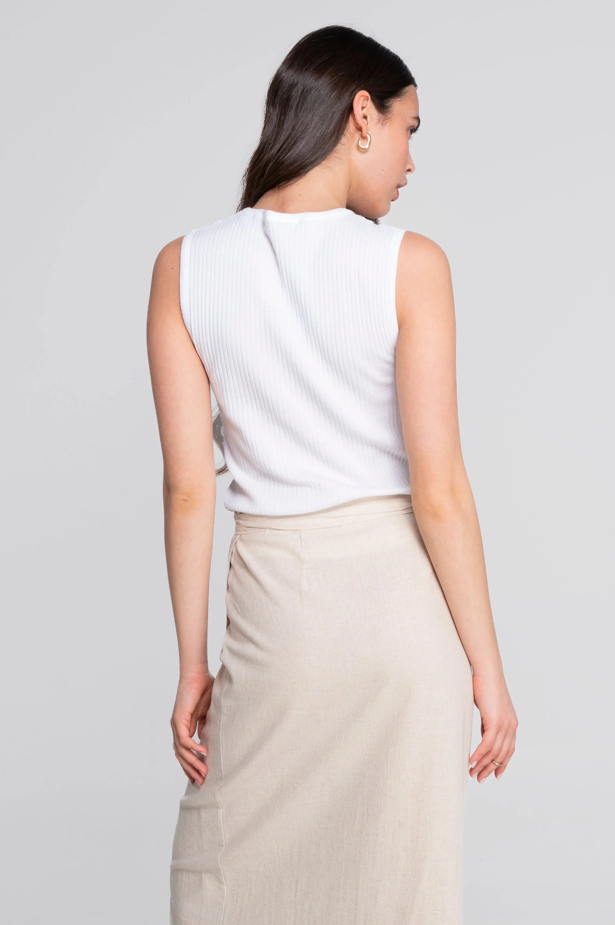 Long wrap skirt in cotton-linen with foliage embroidery 7535 - Image 4