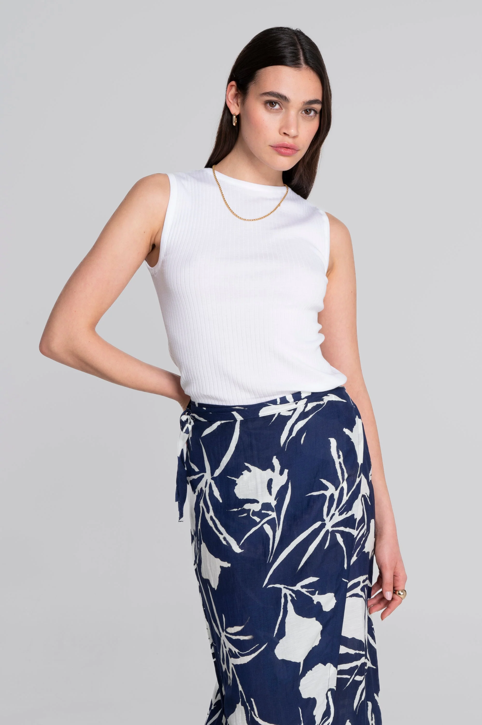 Printed linen-viscose wrap skirt 7535VL - Image 2