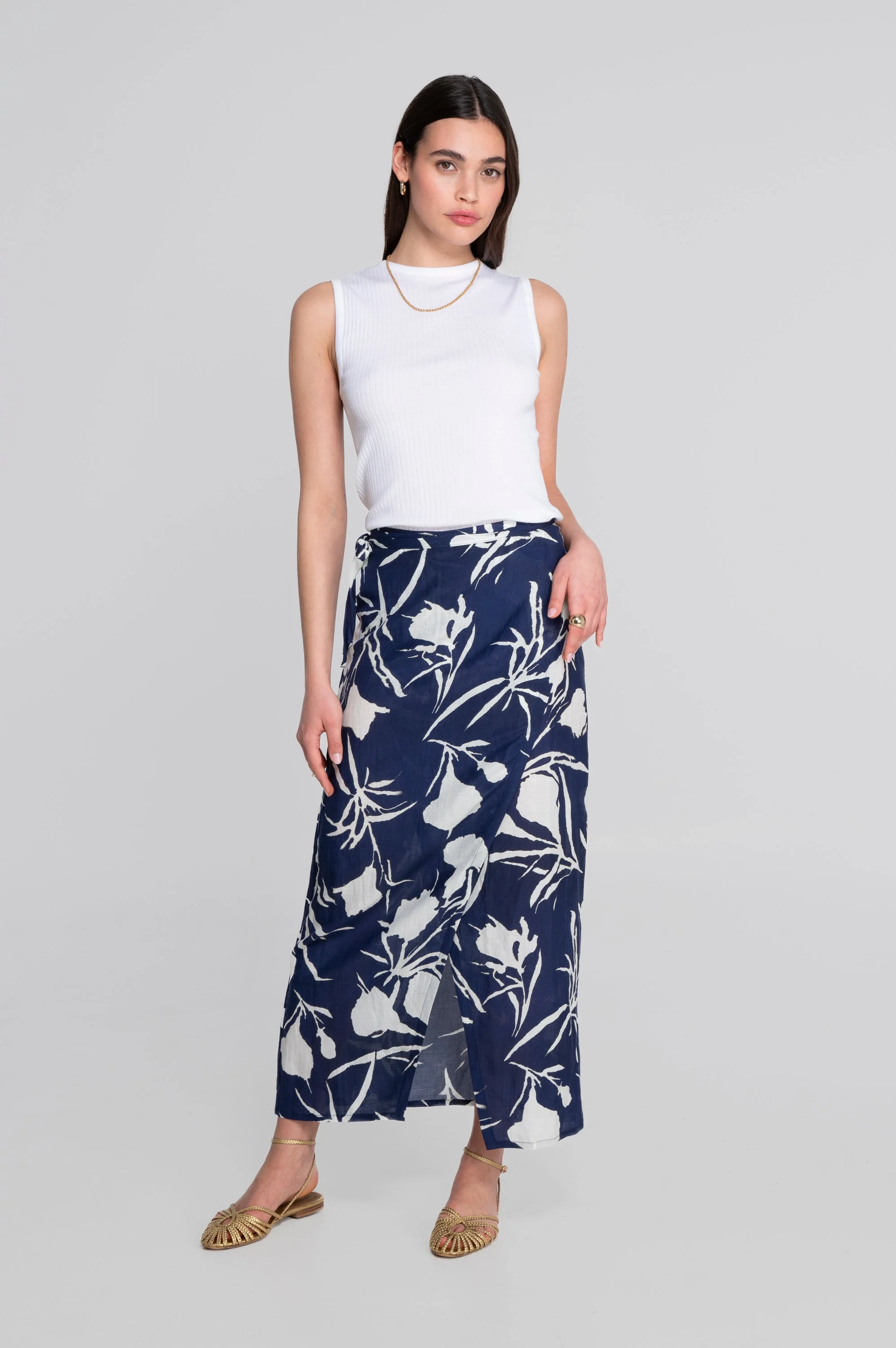 Printed linen-viscose wrap skirt 7535VL - Image 6