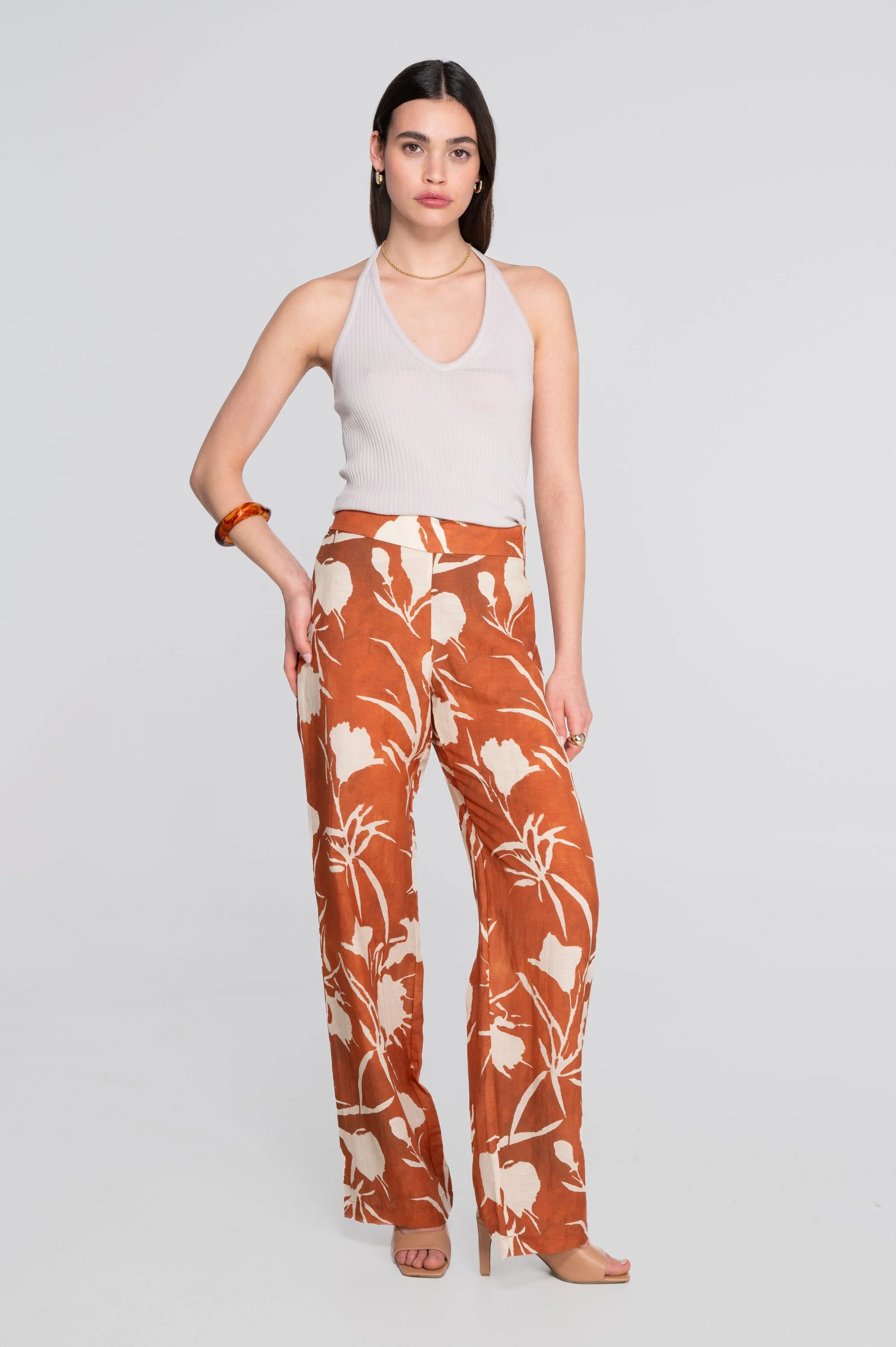 Wide-leg printed linen-viscose trousers 7536VL - Image 8