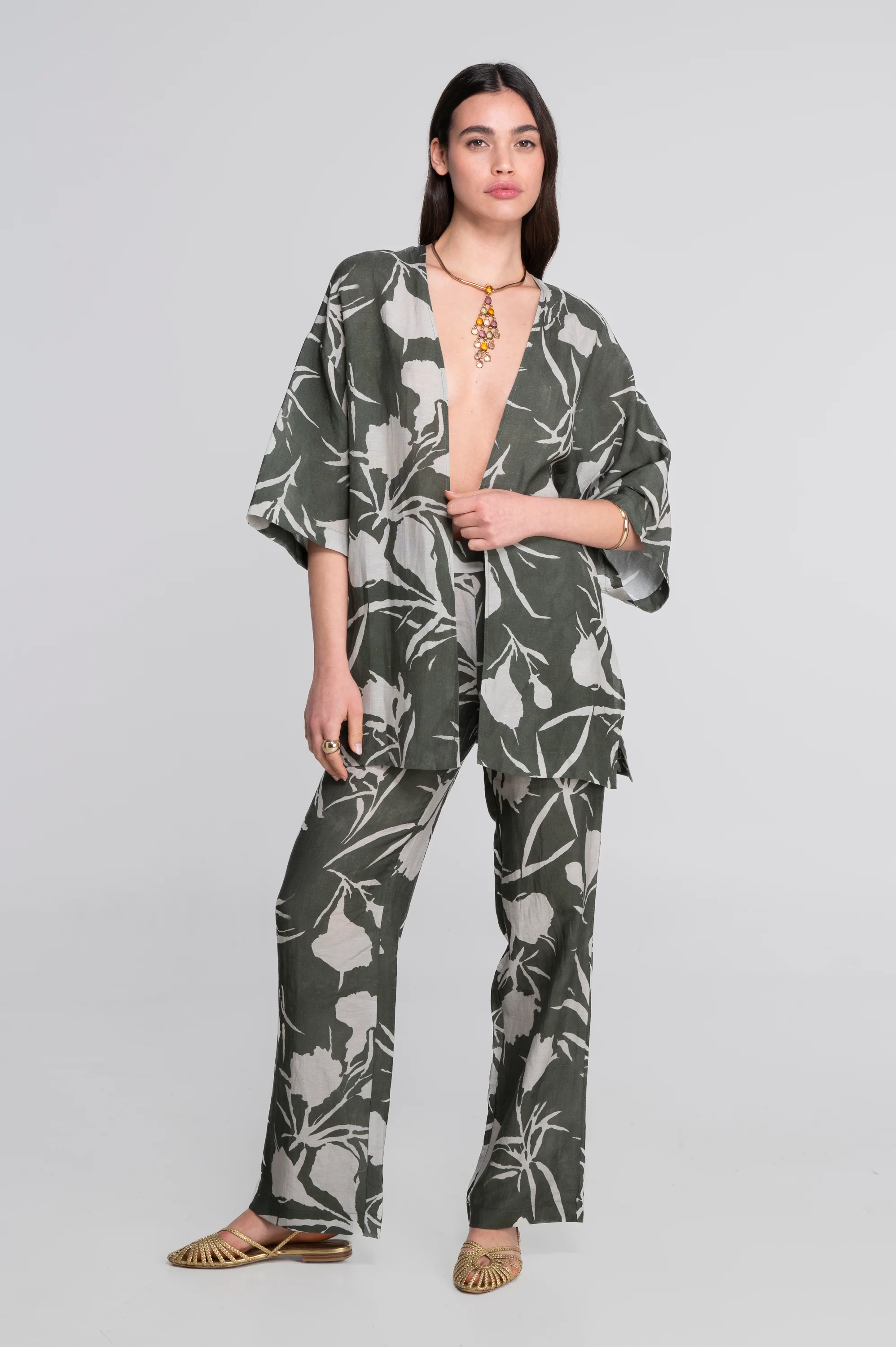 Pinted linen-viscose kimono 7553VL - Image 4