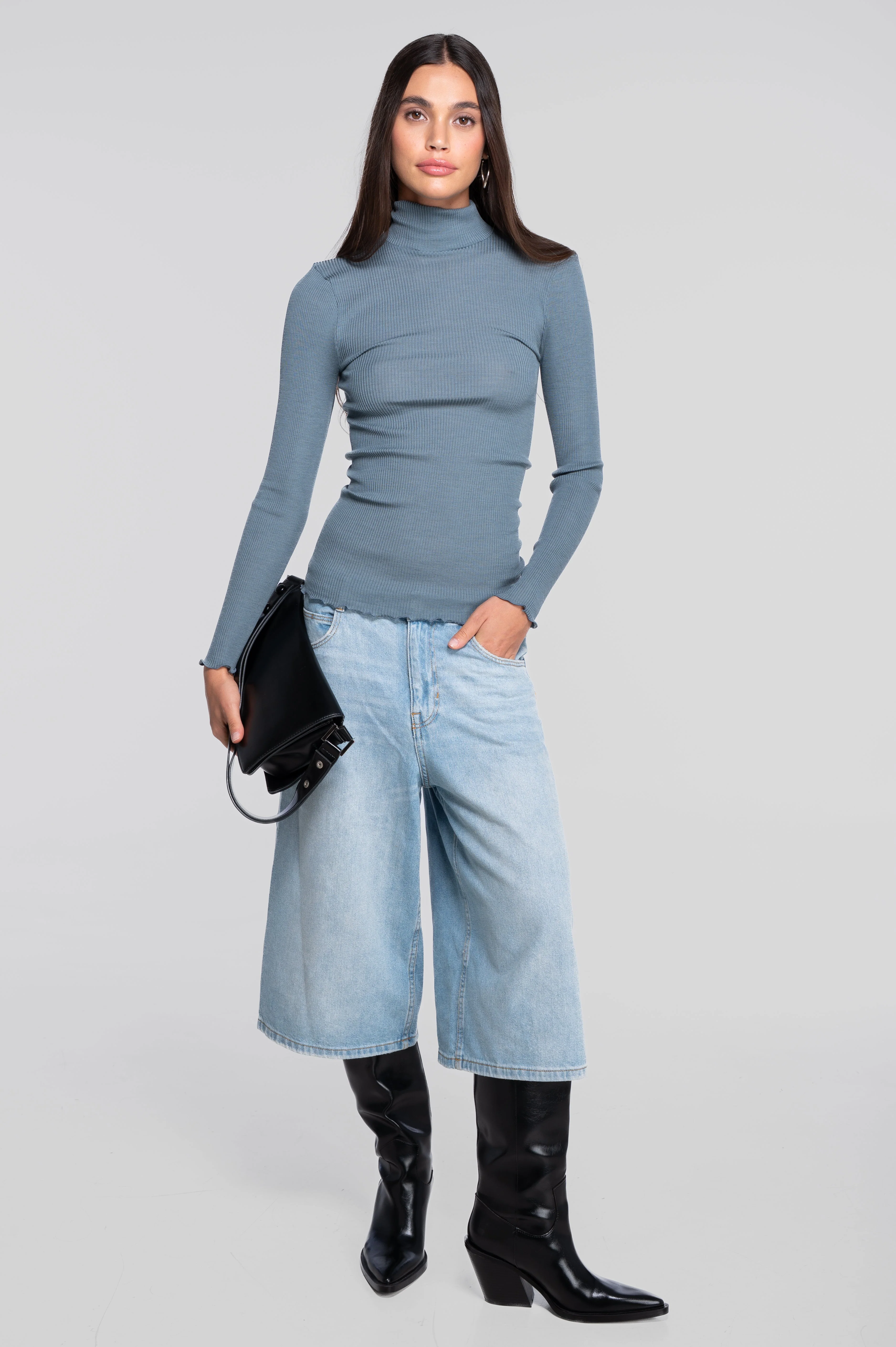 Wool and silk long sleeves mock neck shirt 3429 - Image 10