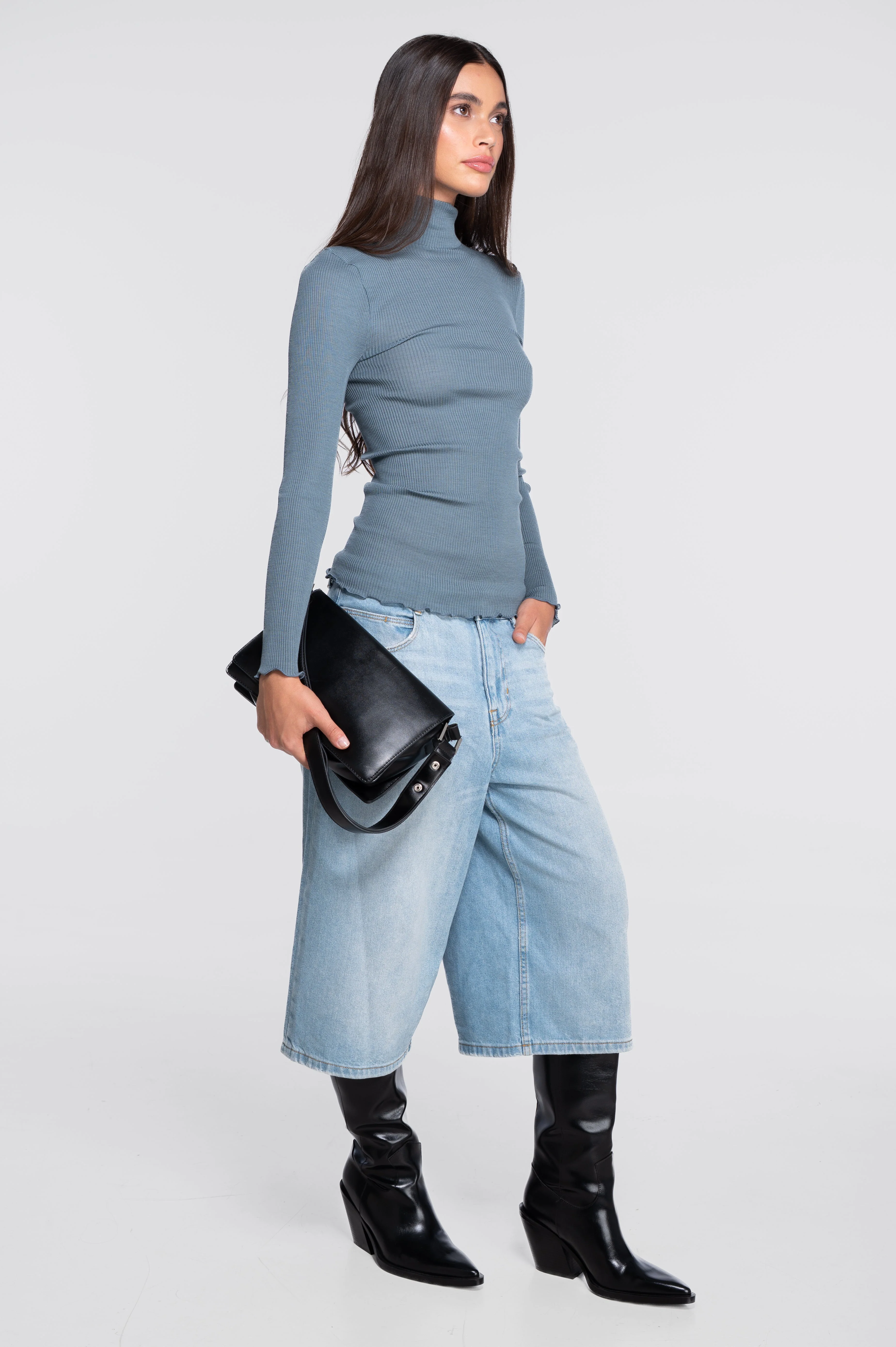 Wool and silk long sleeves mock neck shirt 3429 - Image 11