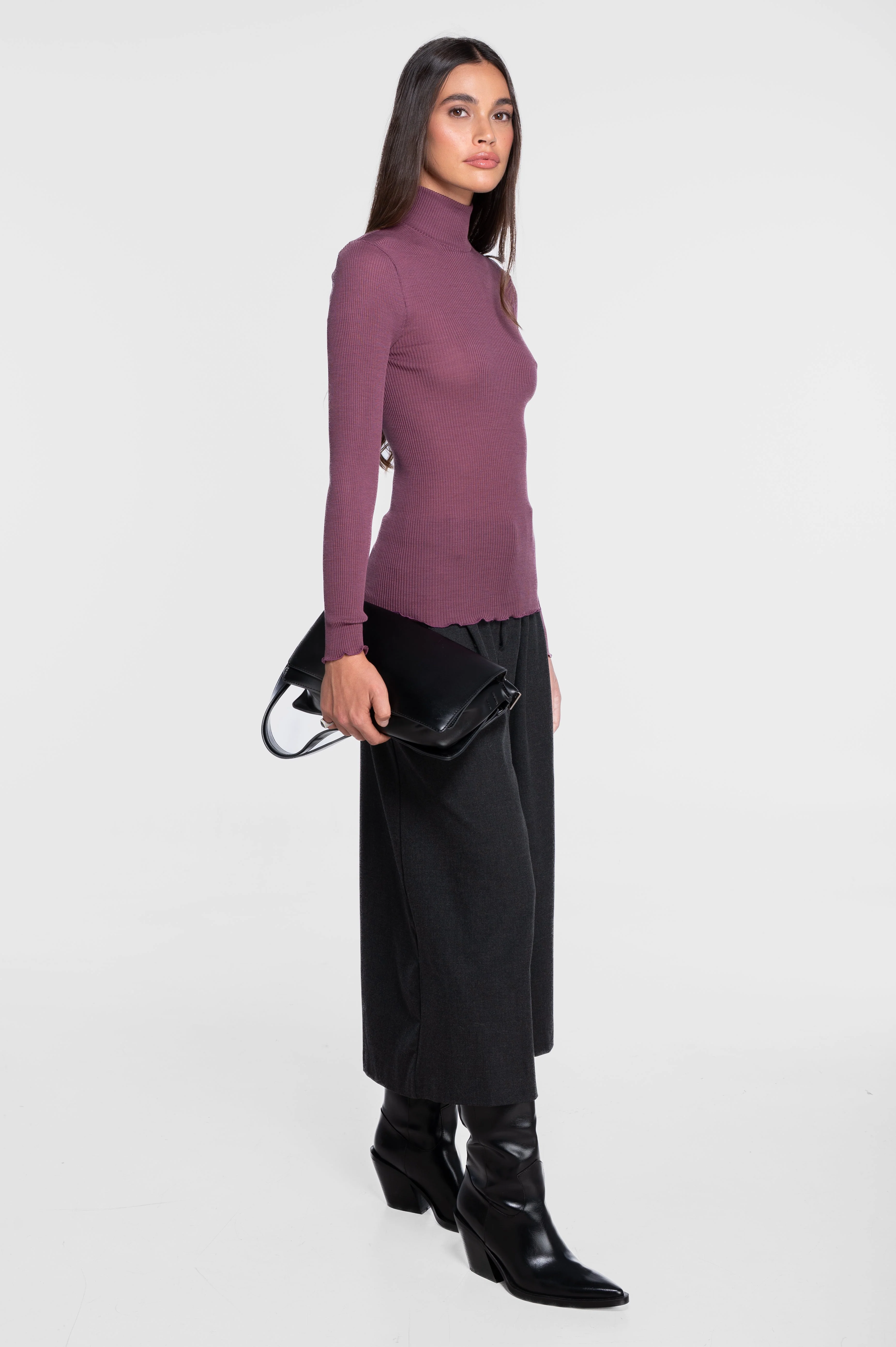 Wool and silk long sleeves mock neck shirt 3429 - Image 17