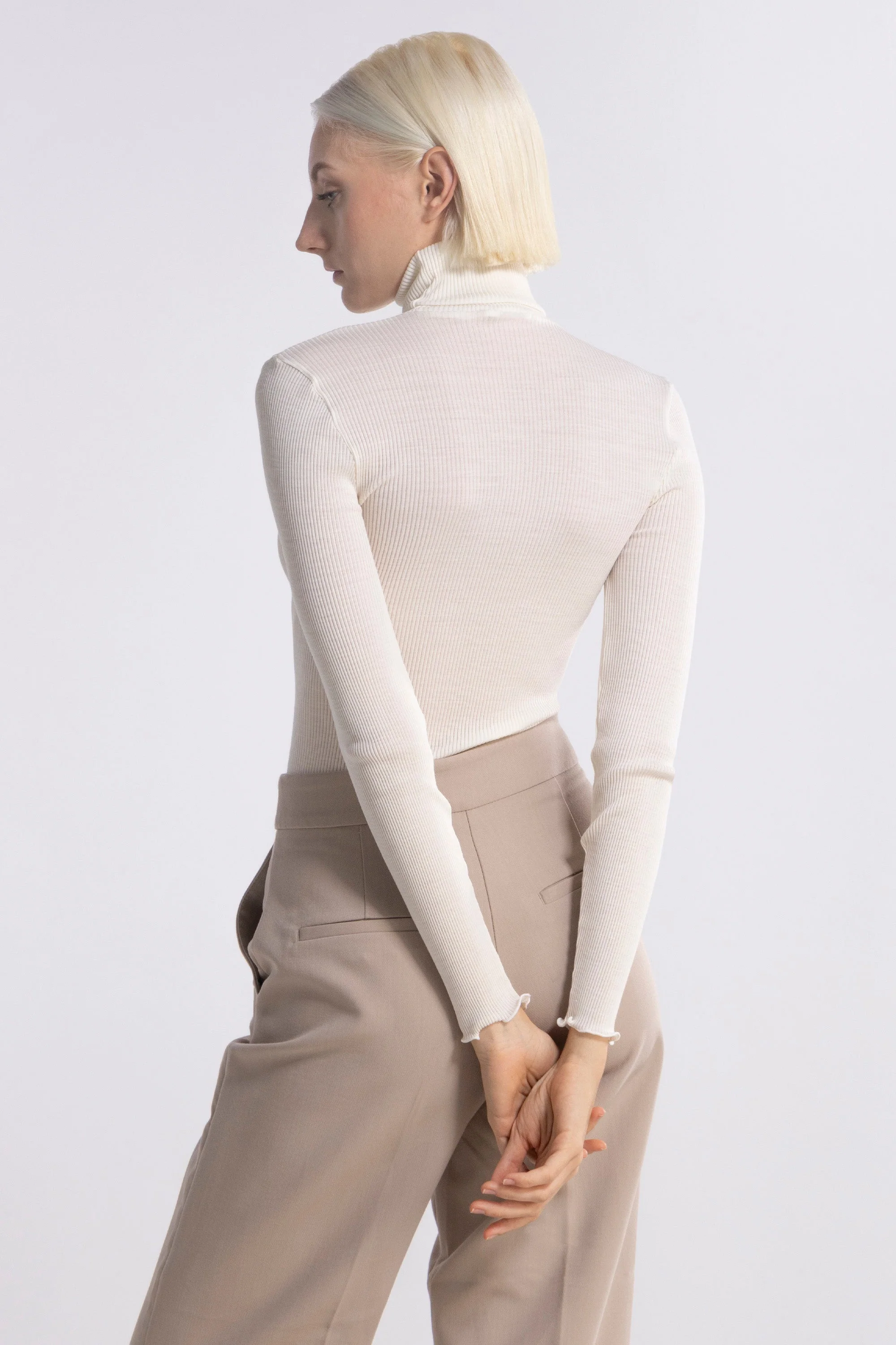 Wool and silk long sleeves mock neck shirt 3429 - Image 26