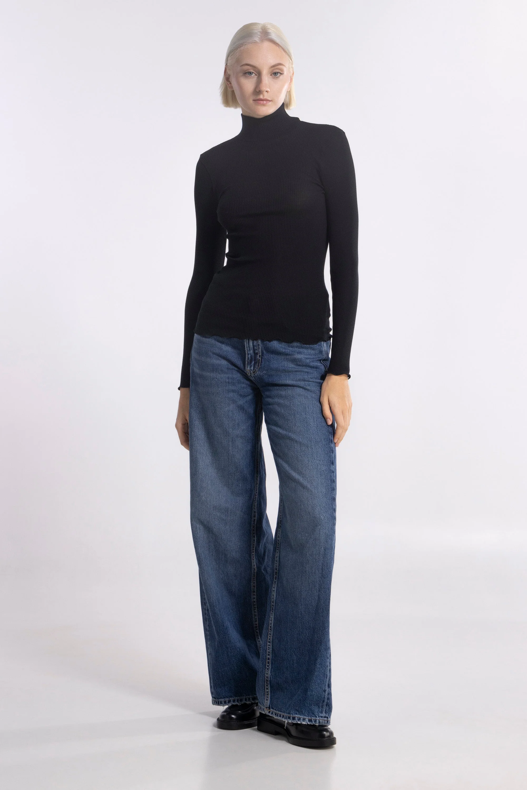 Wool and silk long sleeves mock neck shirt 3429 - Image 30