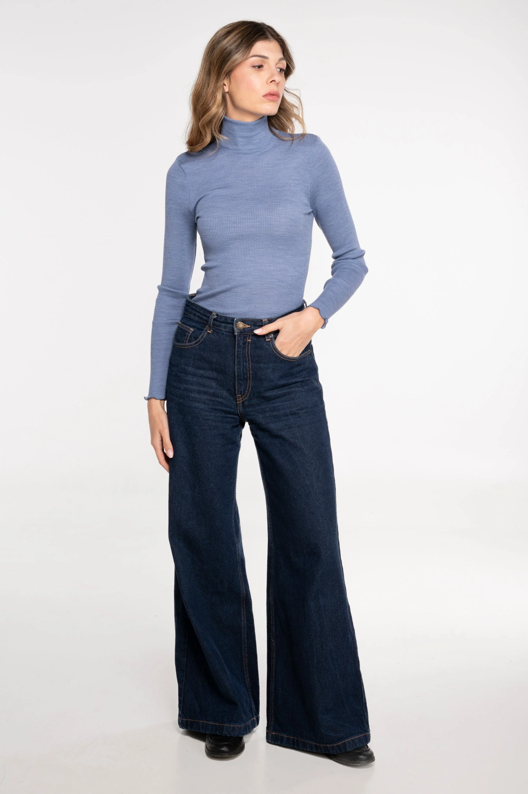 Wool and silk long sleeves mock neck shirt 3429 - Image 39
