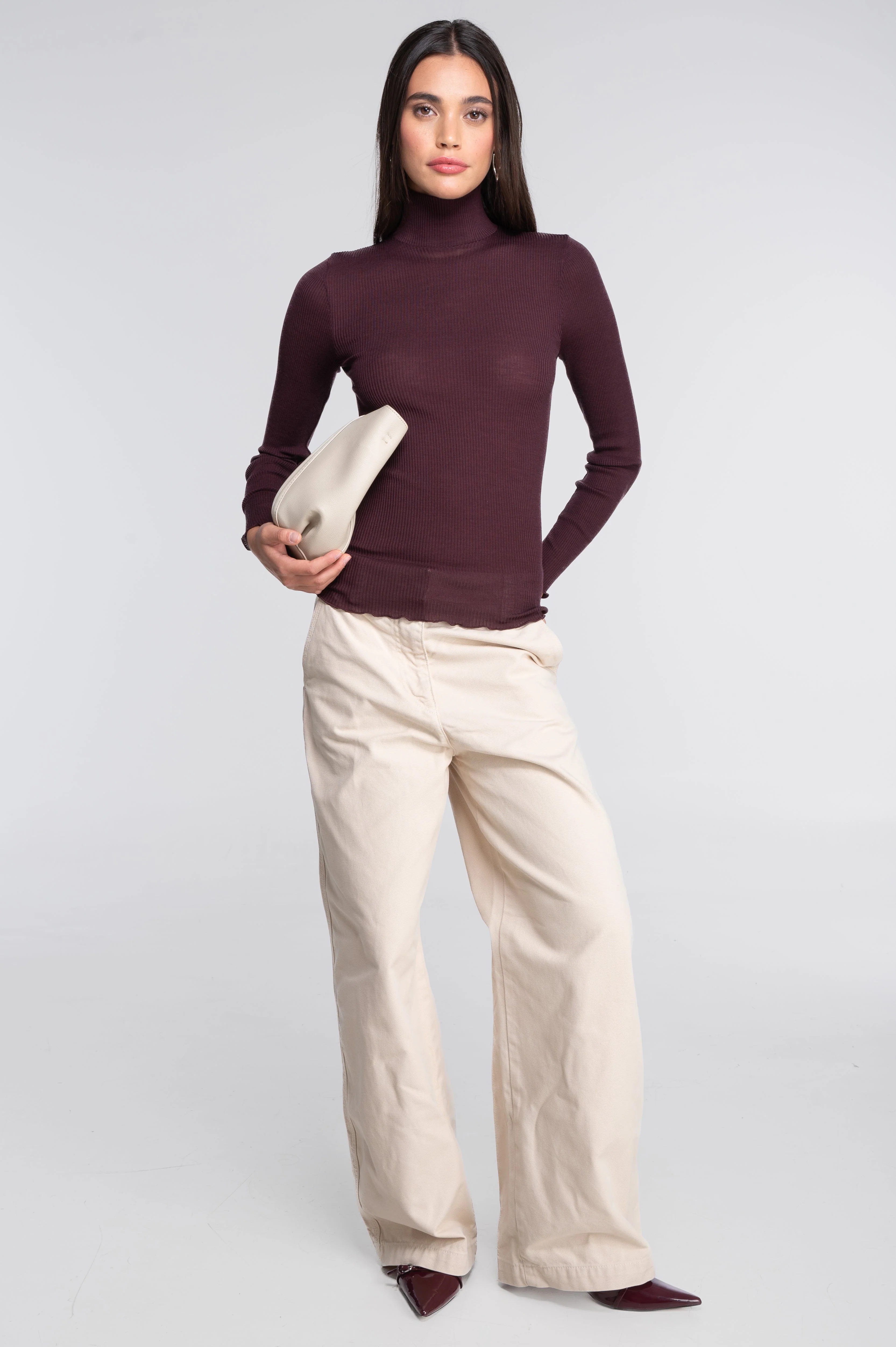 Wool and silk long sleeves mock neck shirt 3429 - Image 4