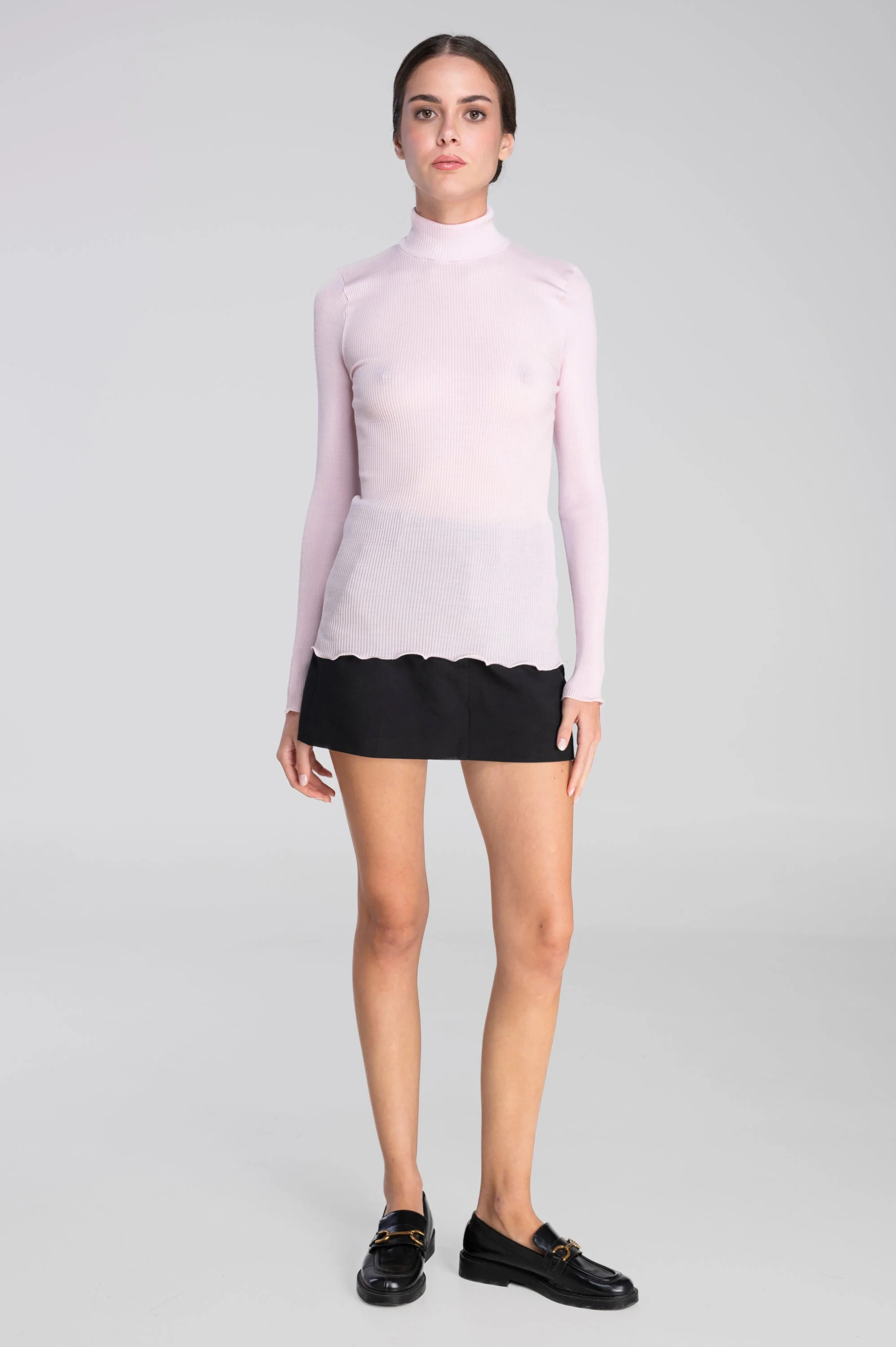 Wool and silk long sleeves mock neck shirt 3429 - Image 43