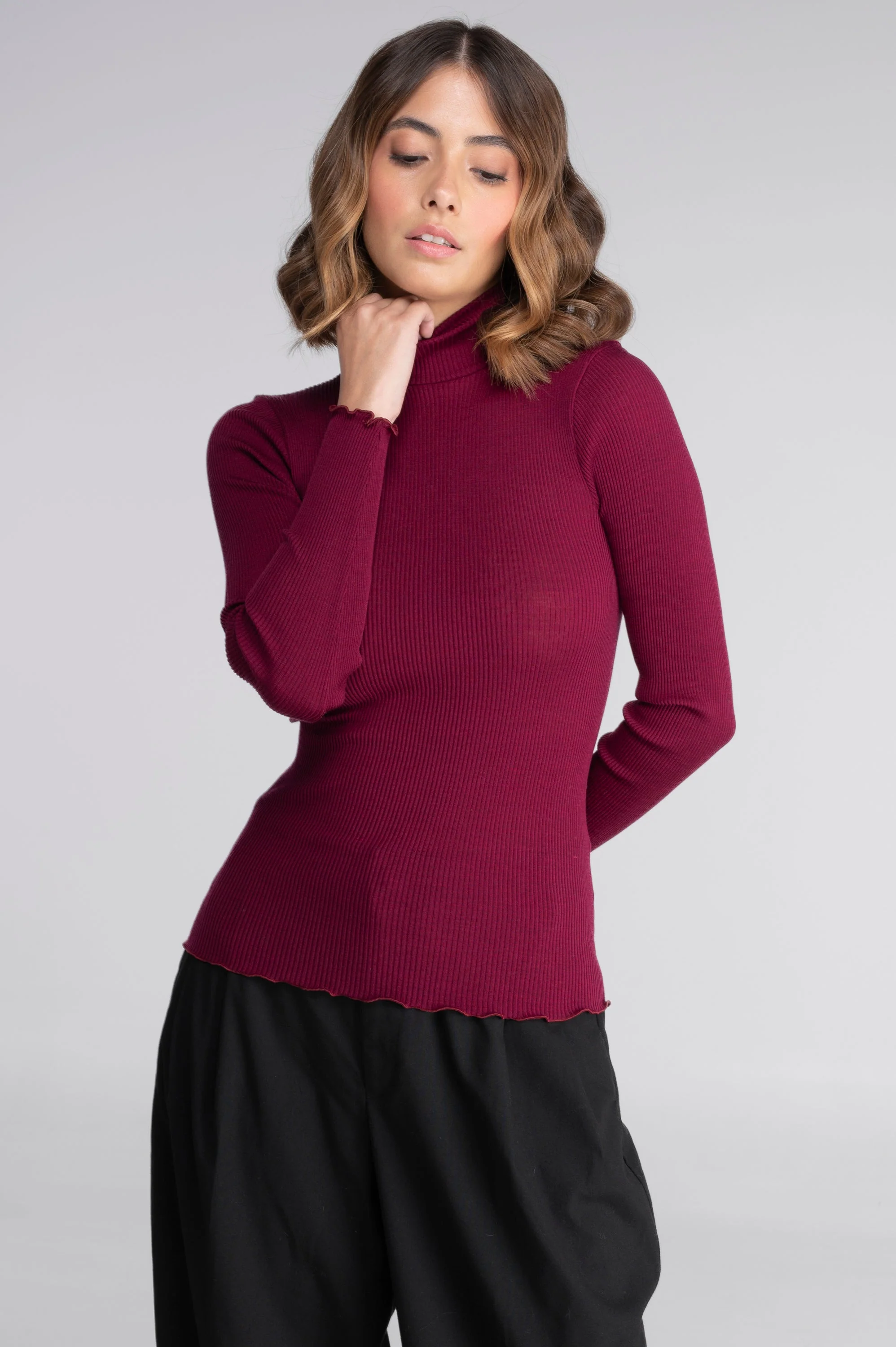 Wool and silk long sleeves mock neck shirt 3429 - Image 44