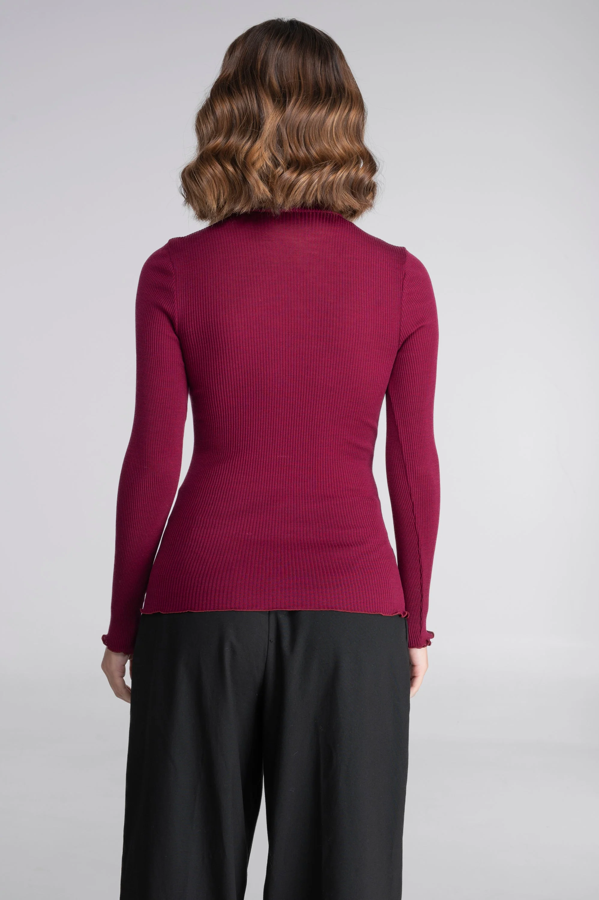 Wool and silk long sleeves mock neck shirt 3429 - Image 45