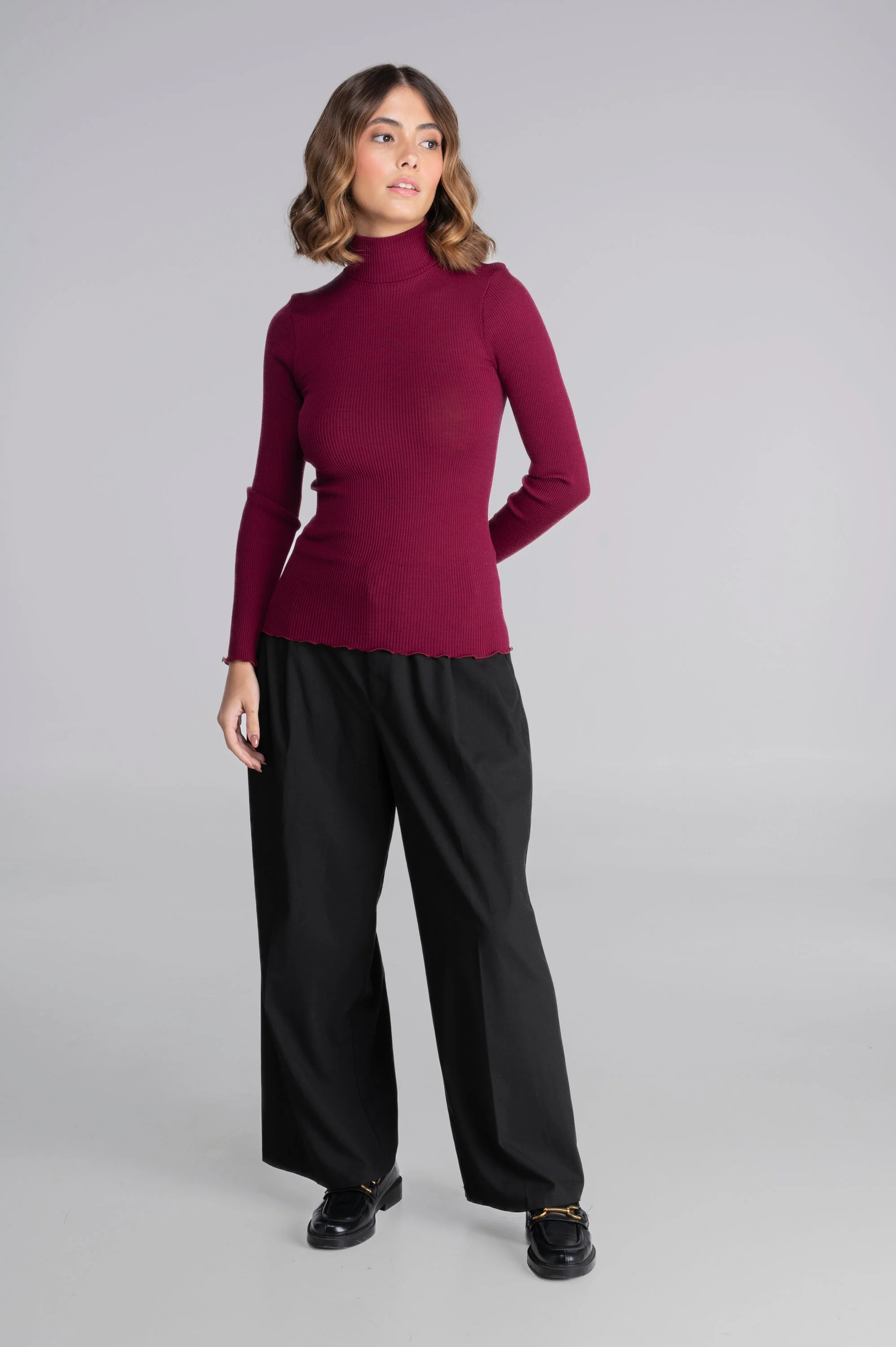 Wool and silk long sleeves mock neck shirt 3429 - Image 47