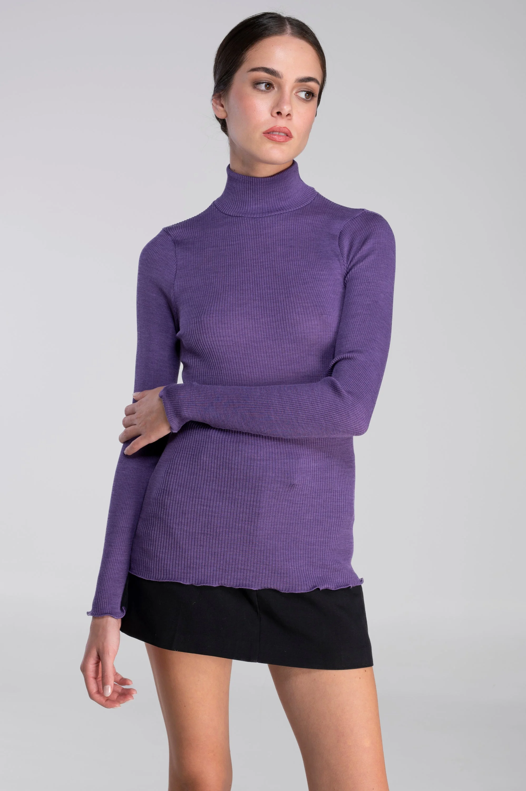 Wool and silk long sleeves mock neck shirt 3429 - Image 49