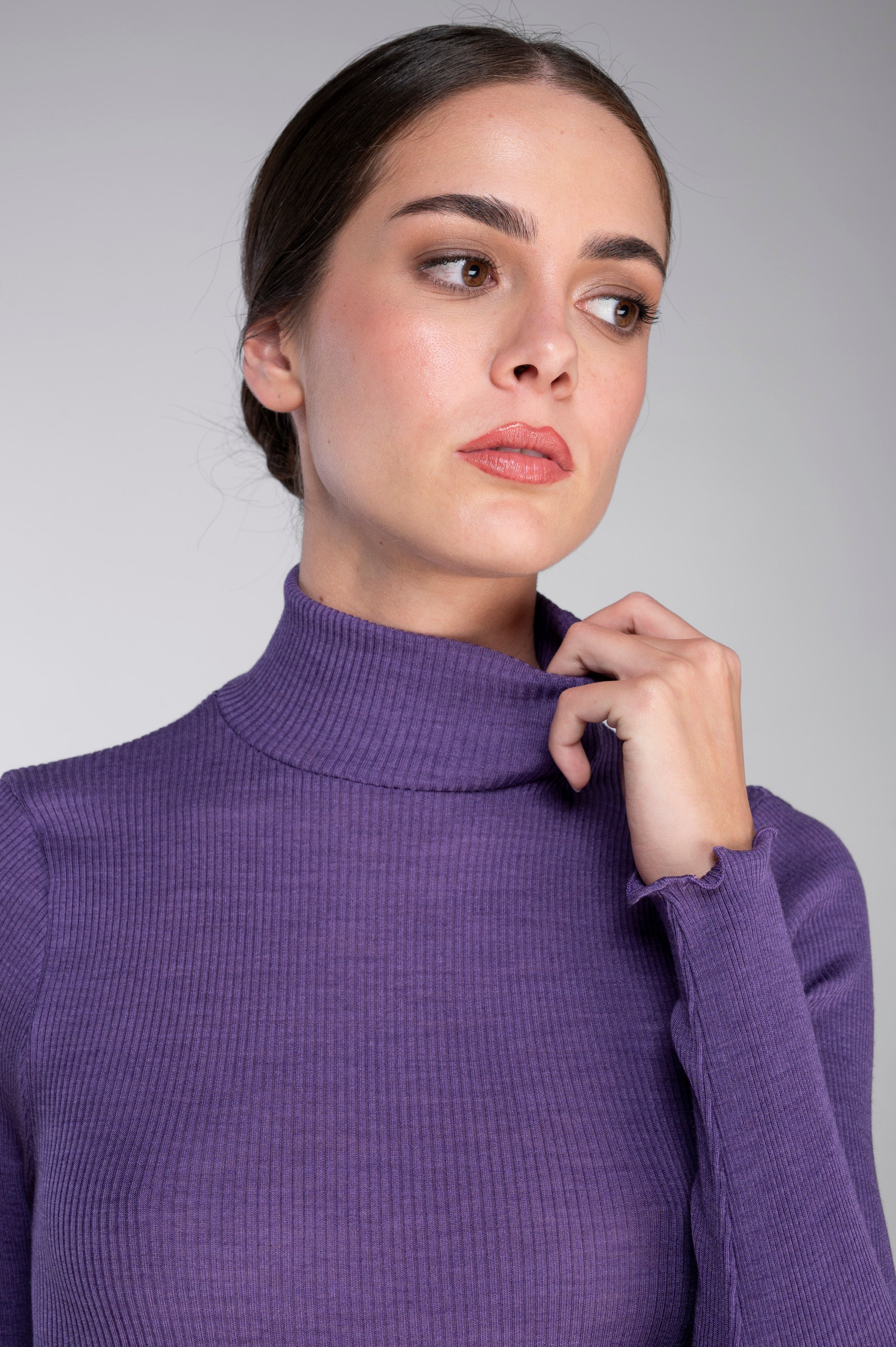Wool and silk long sleeves mock neck shirt 3429 - Image 50