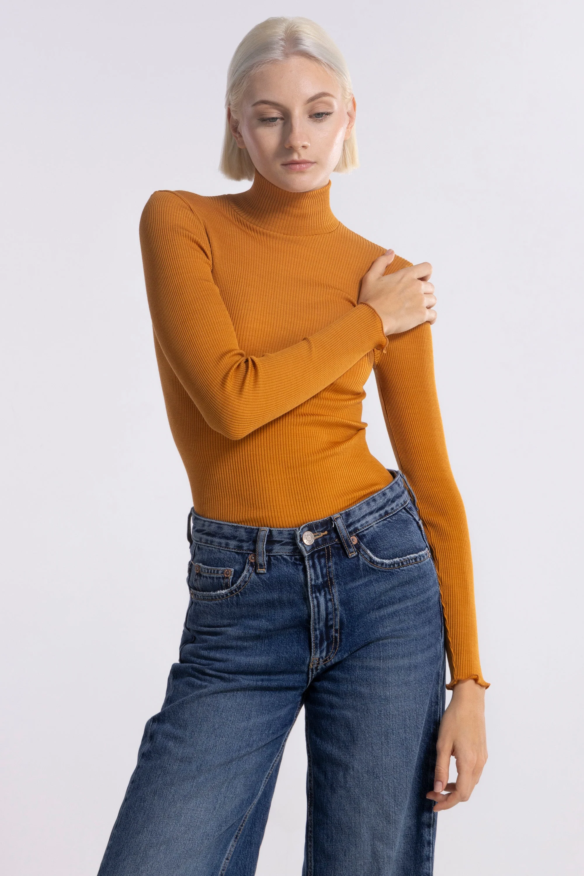 Wool and silk long sleeves mock neck shirt 3429 - Image 52
