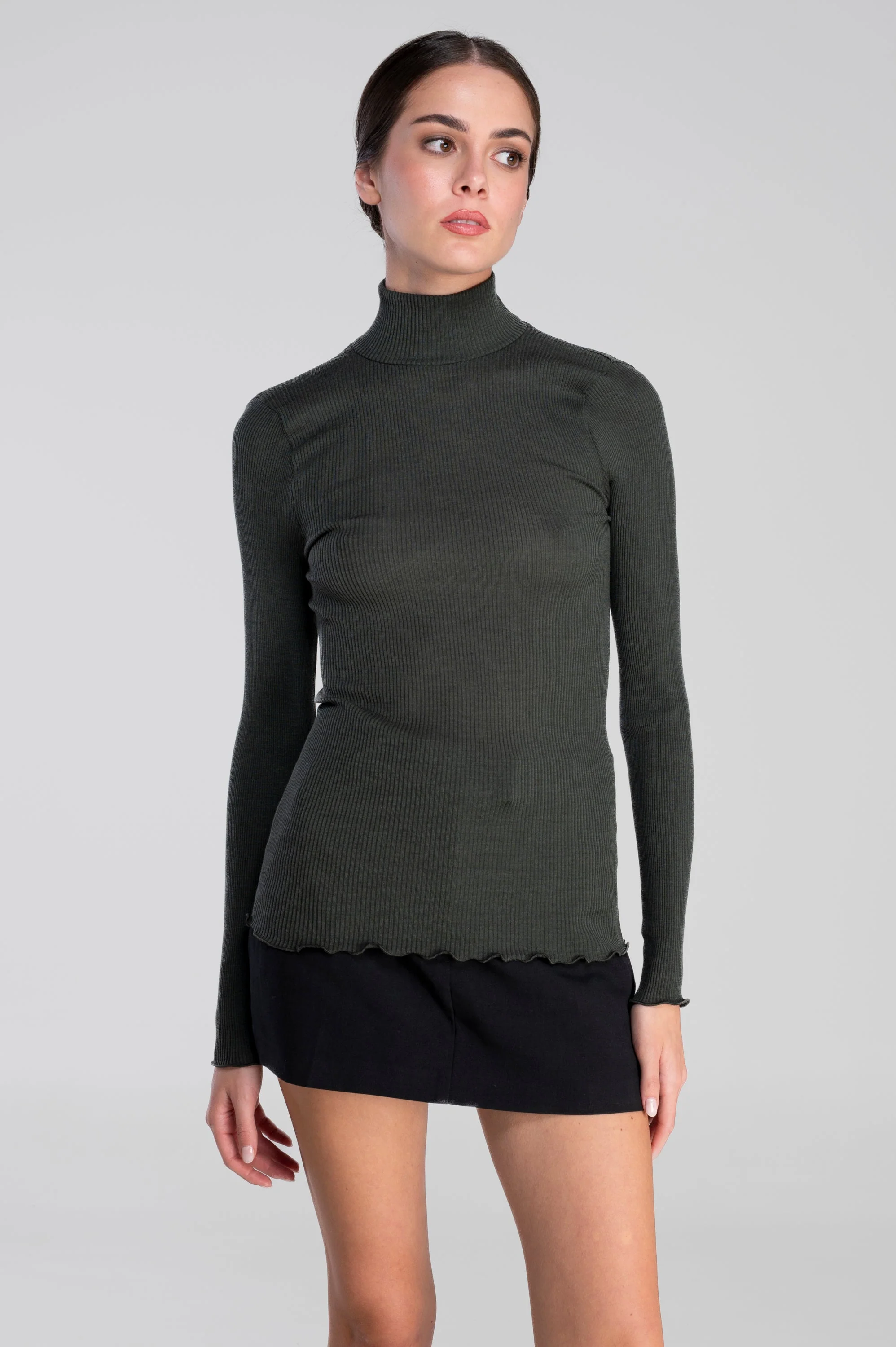 Wool and silk long sleeves mock neck shirt 3429 - Image 54