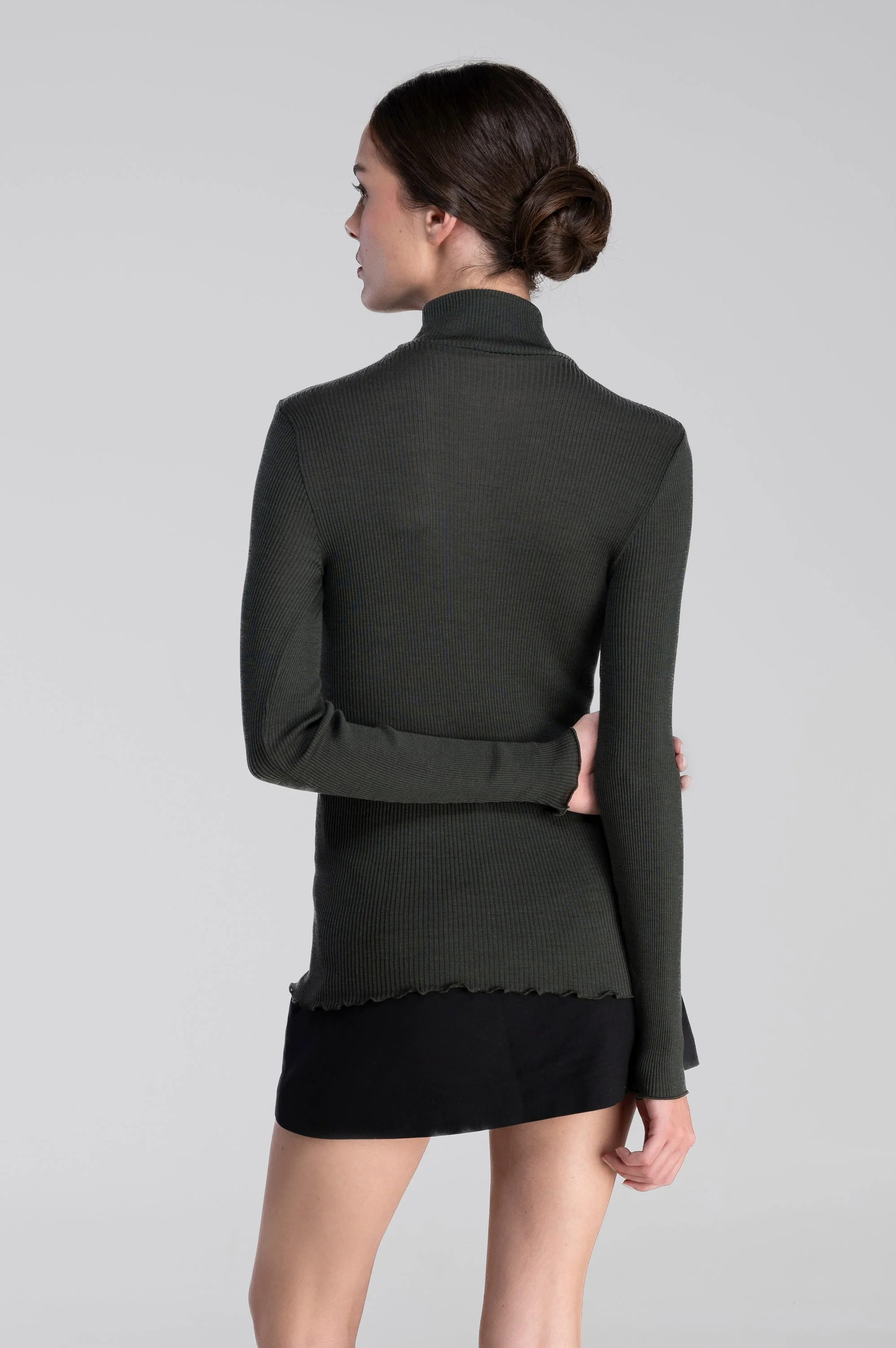 Wool and silk long sleeves mock neck shirt 3429 - Image 55