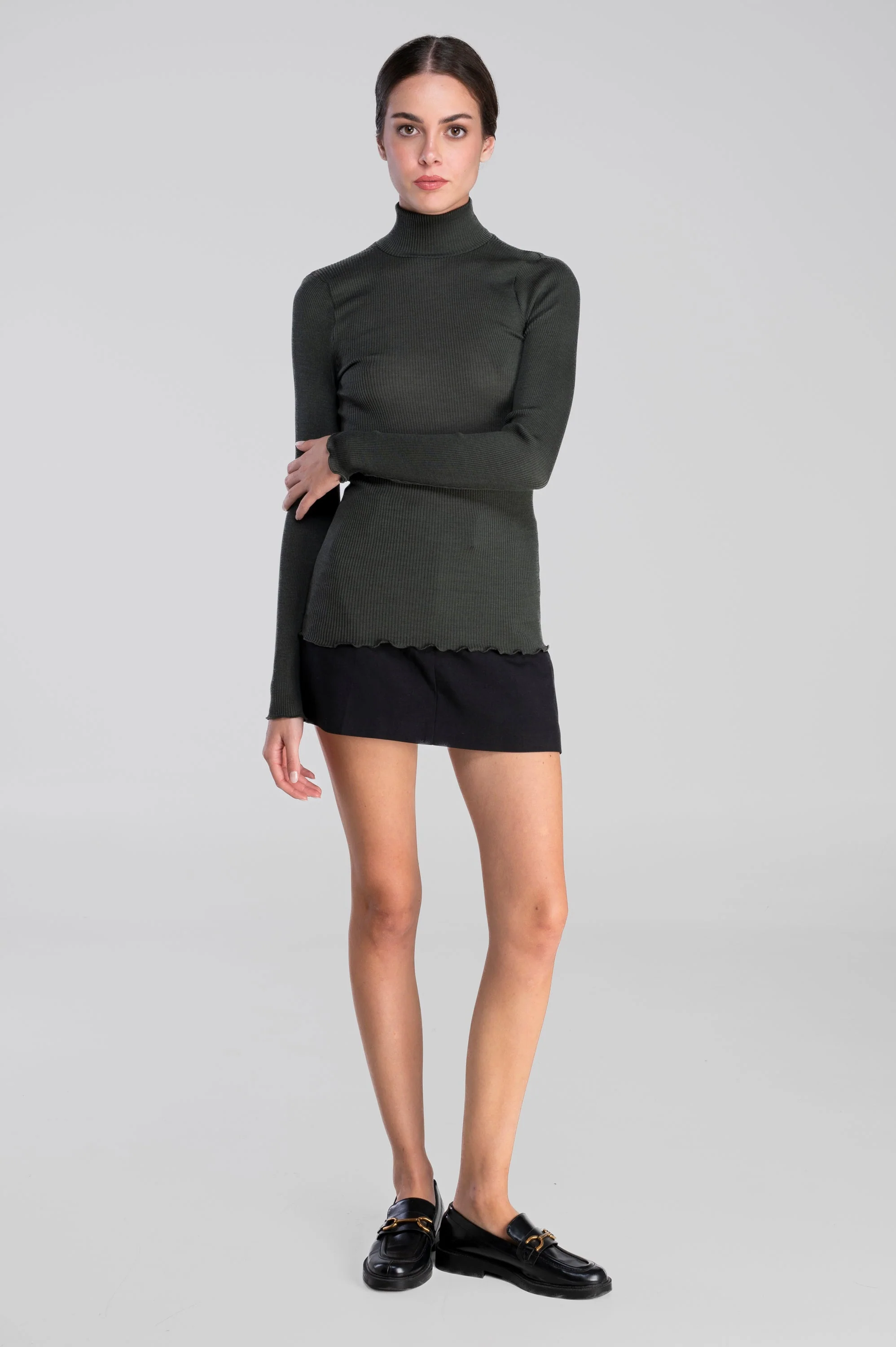 Wool and silk long sleeves mock neck shirt 3429 - Image 58