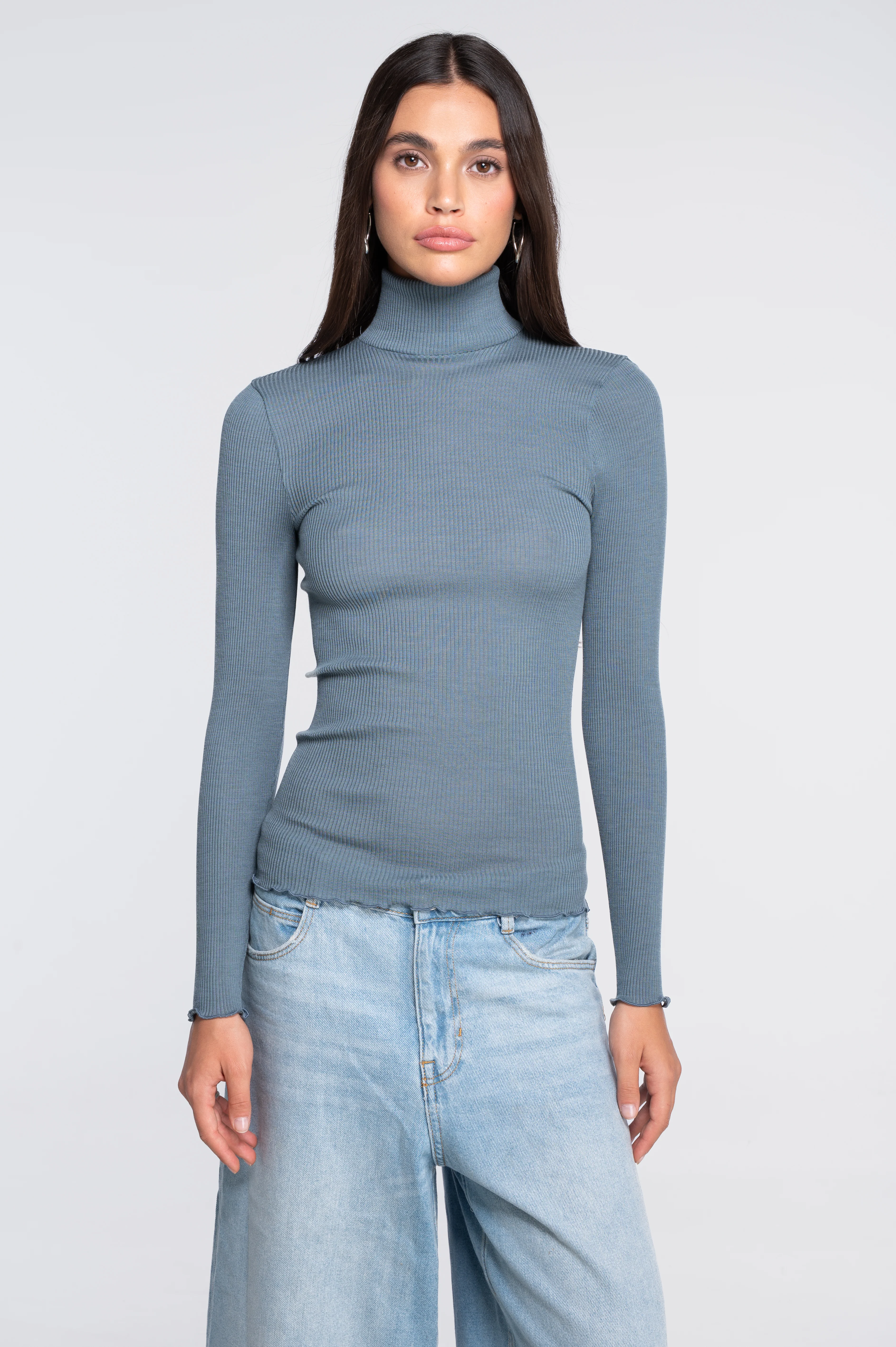 Wool and silk long sleeves turtleneck shirt 3438 - Image 13