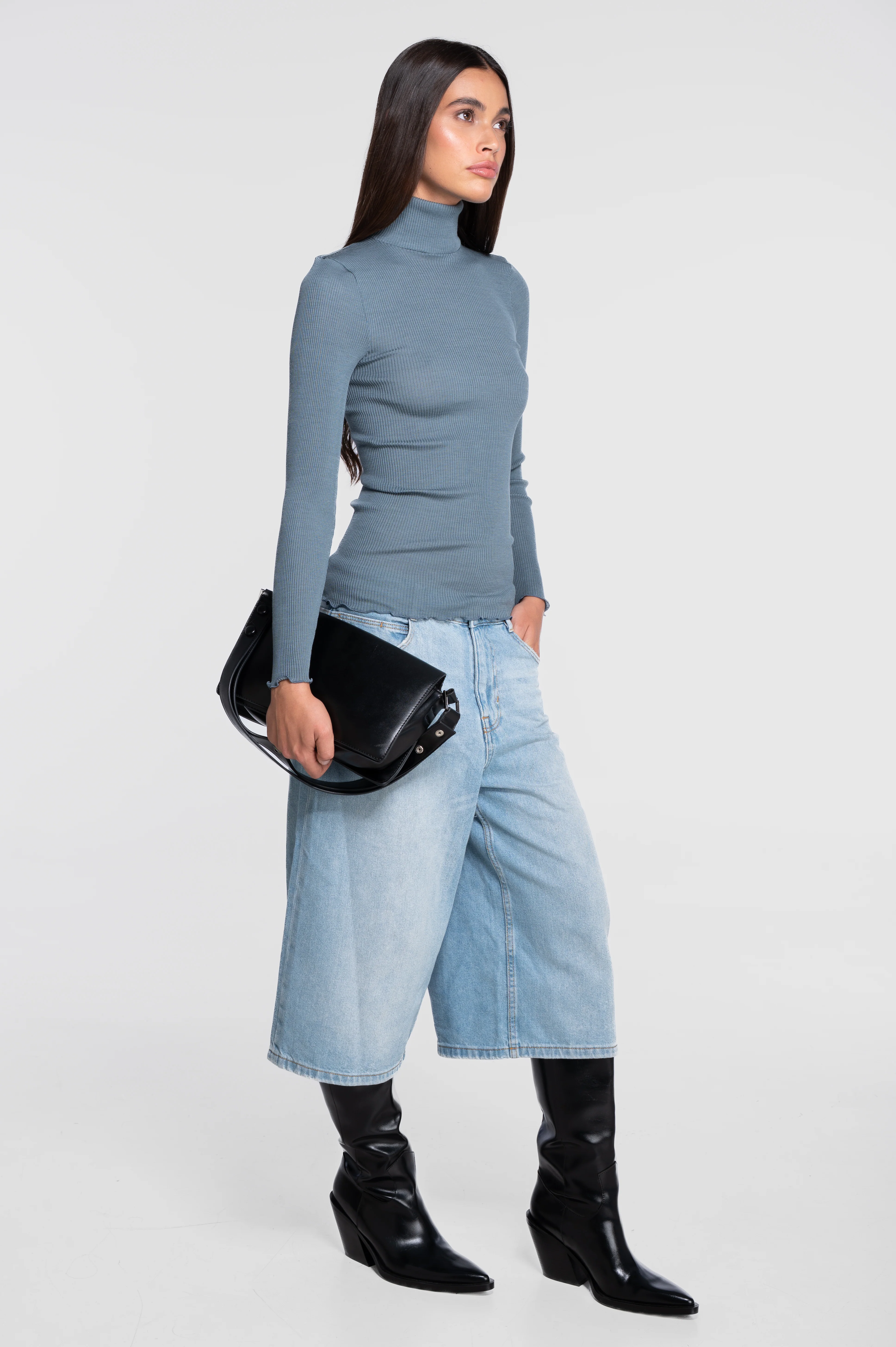 Wool and silk long sleeves turtleneck shirt 3438 - Image 17