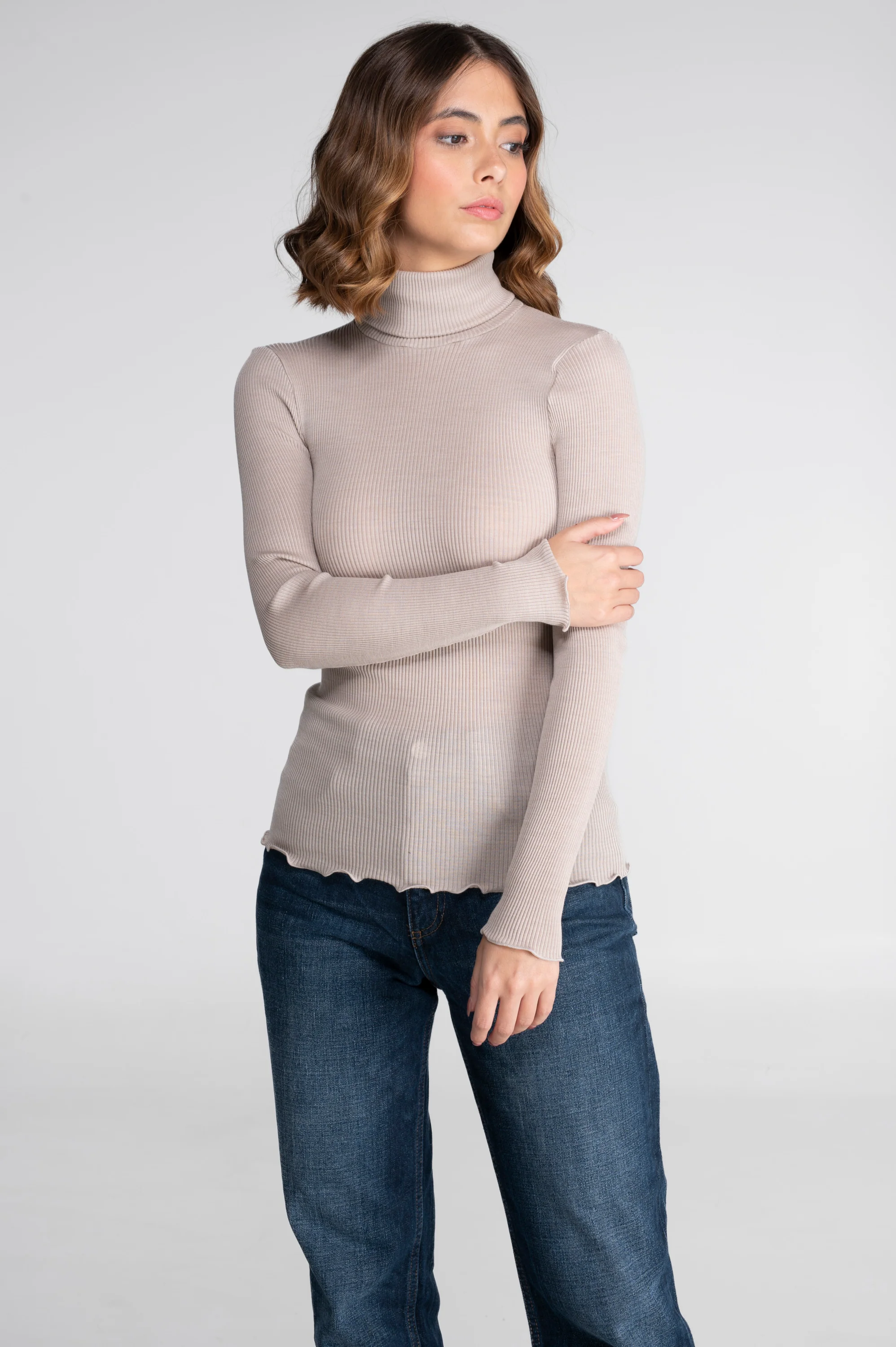 Wool and silk long sleeves turtleneck shirt 3438 - Image 27