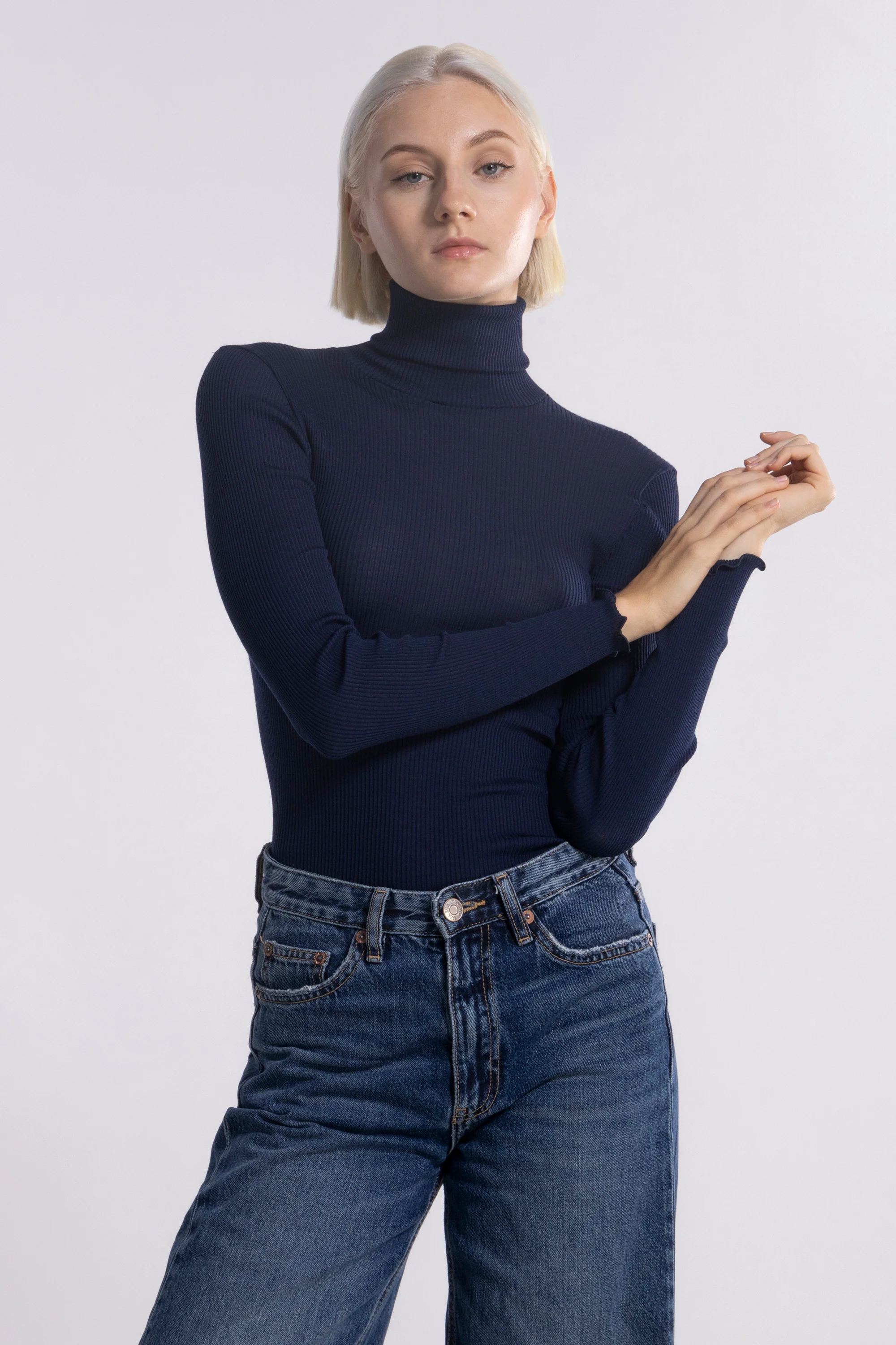 Wool and silk long sleeves turtleneck shirt 3438 - Image 37