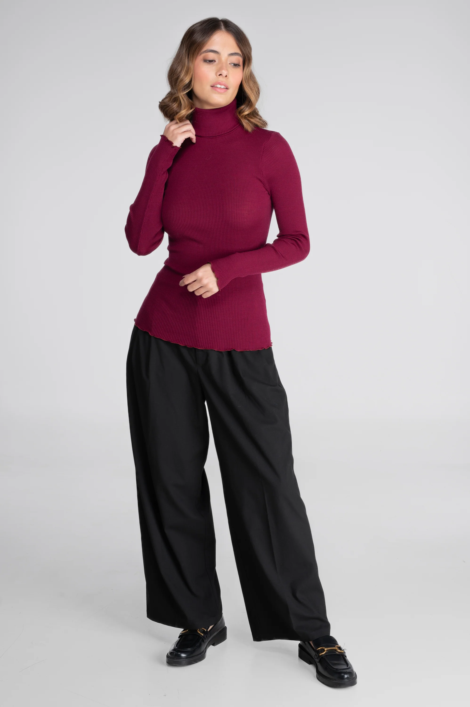 Wool and silk long sleeves turtleneck shirt 3438 - Image 41