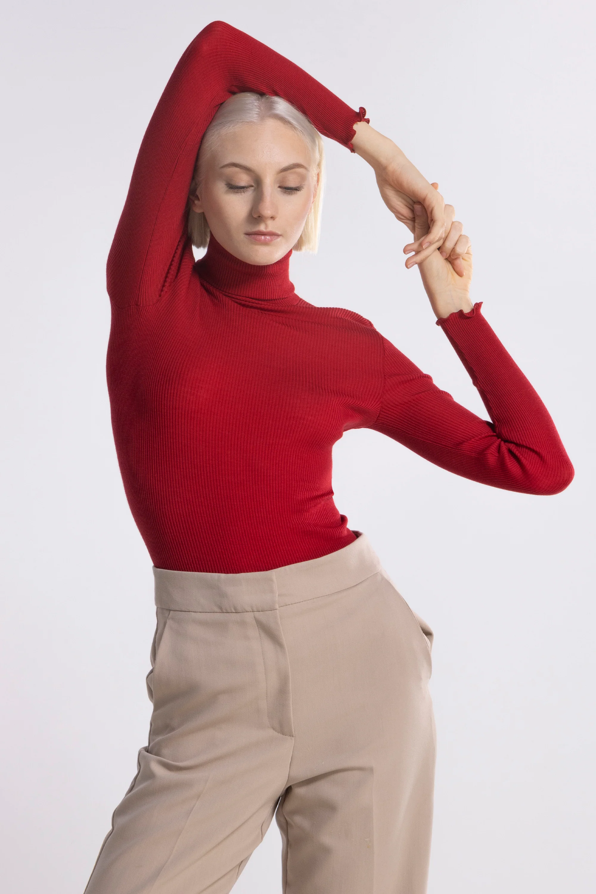 Wool and silk long sleeves turtleneck shirt 3438 - Image 50