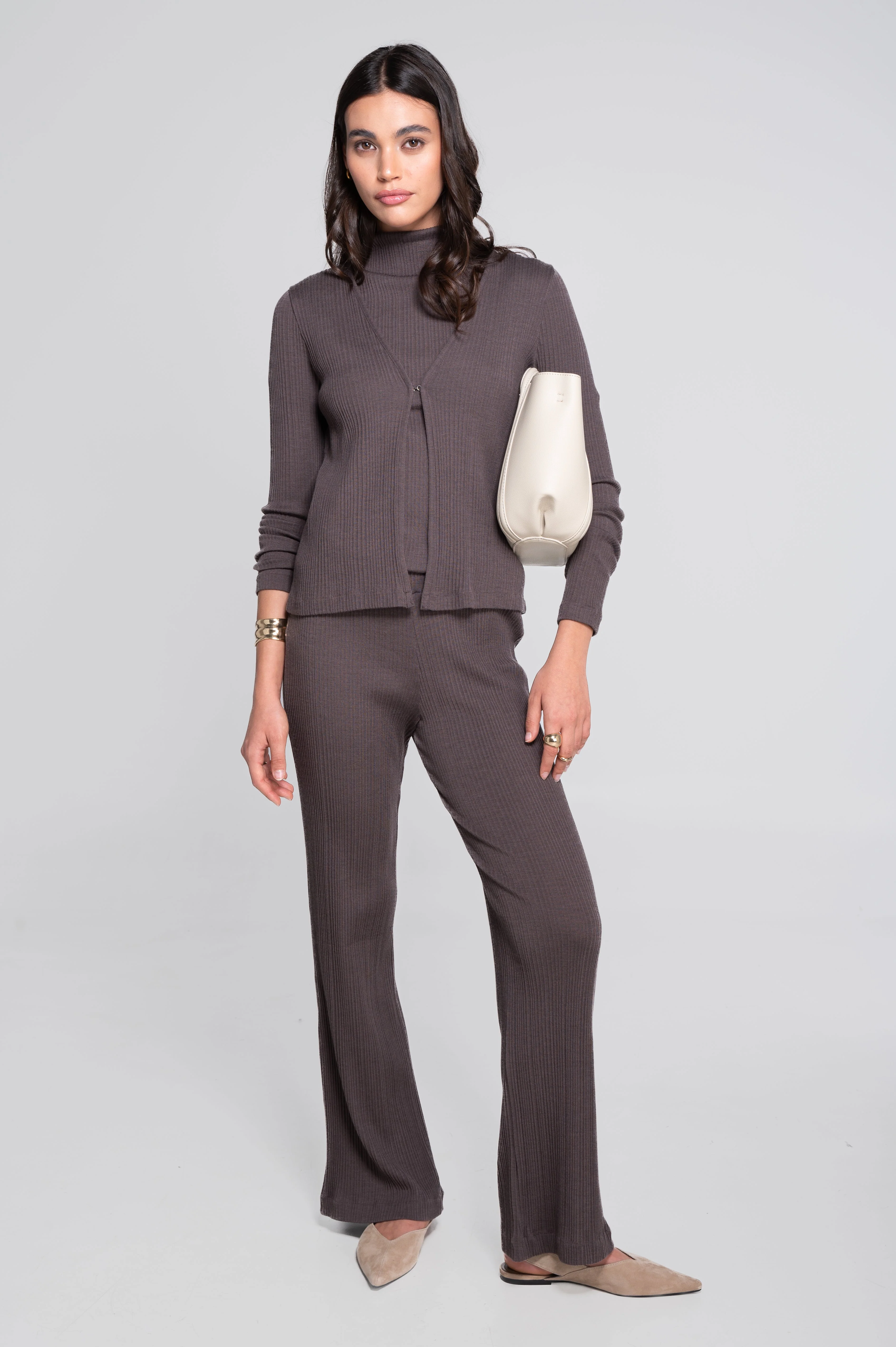 Wool and silk long sleeves cardigan with irregular rib 7464 - Image 11