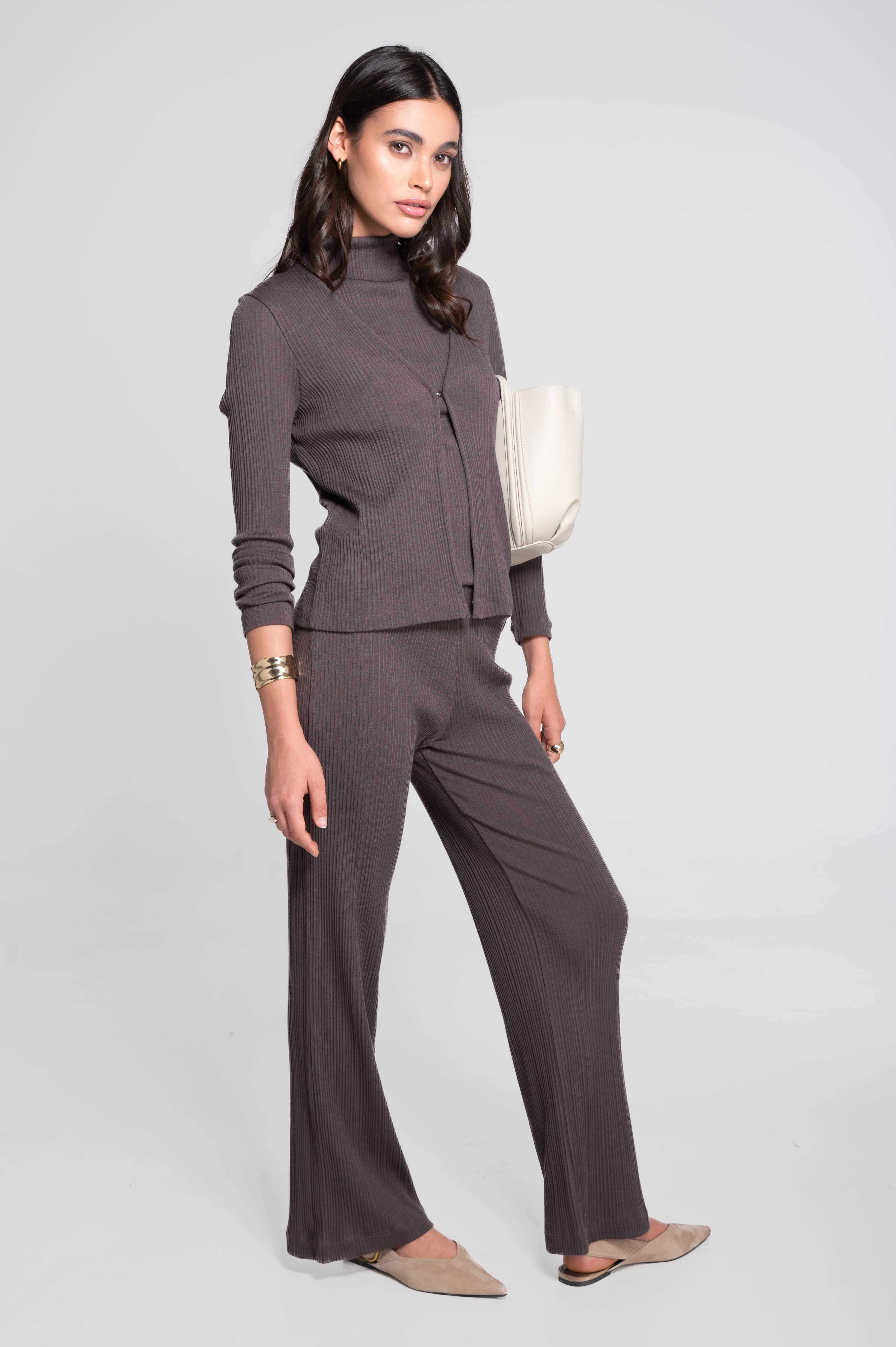 Wool and silk long sleeves cardigan with irregular rib 7464 - Image 12