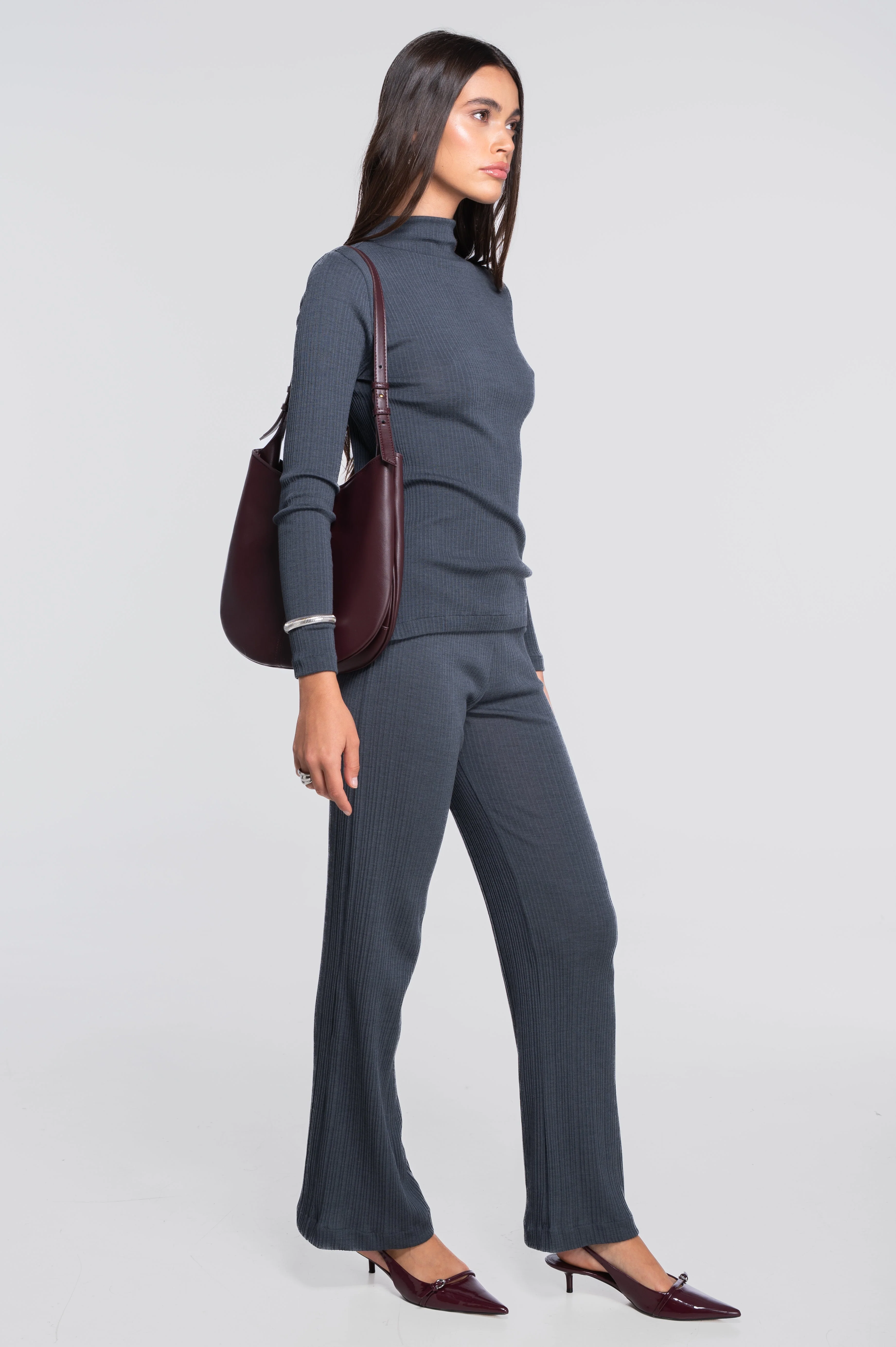 Wool and silk long sleeves mock neck shirt 7466 - Image 11