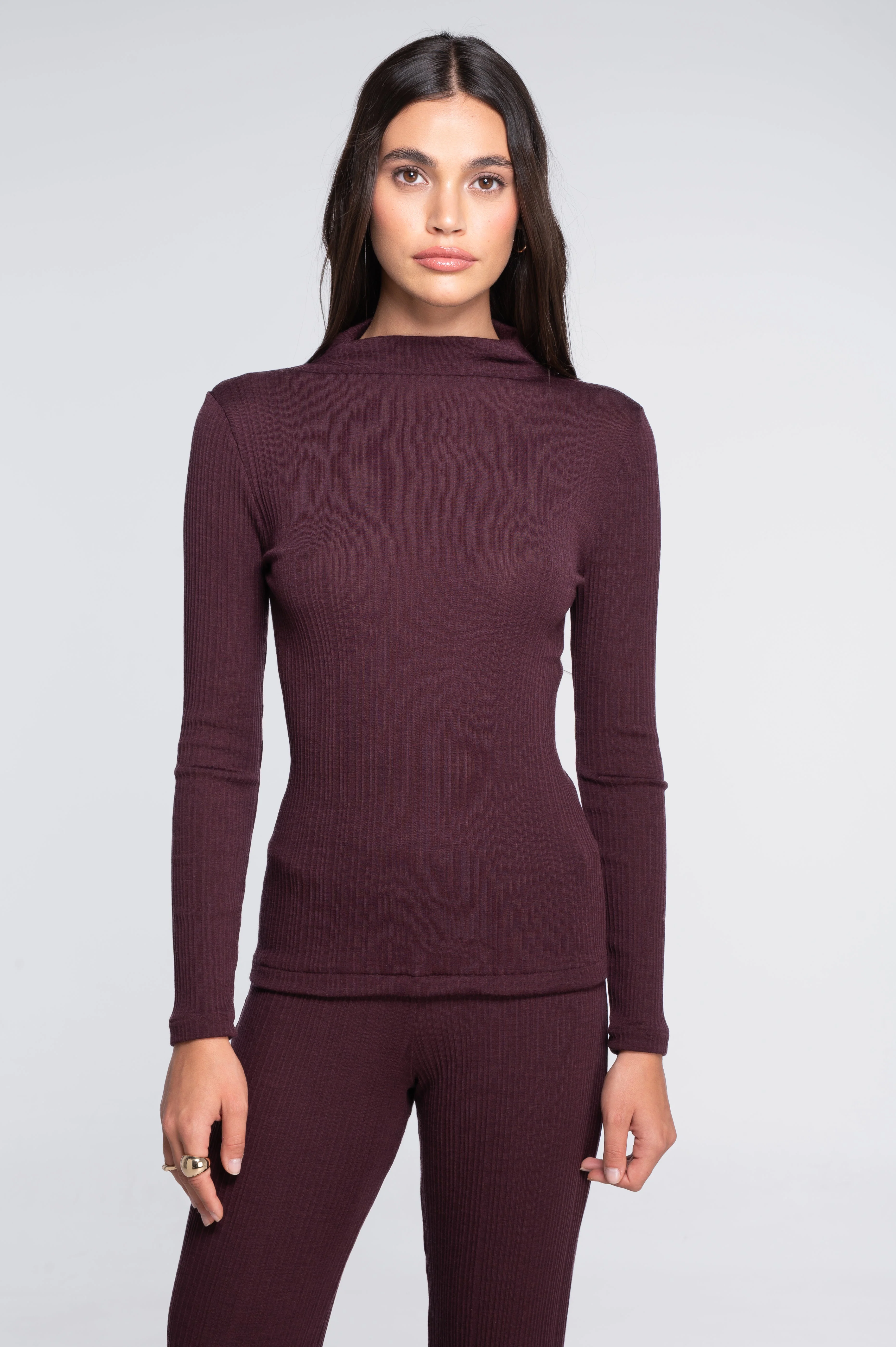 Wool and silk long sleeves mock neck shirt 7466 - Image 19