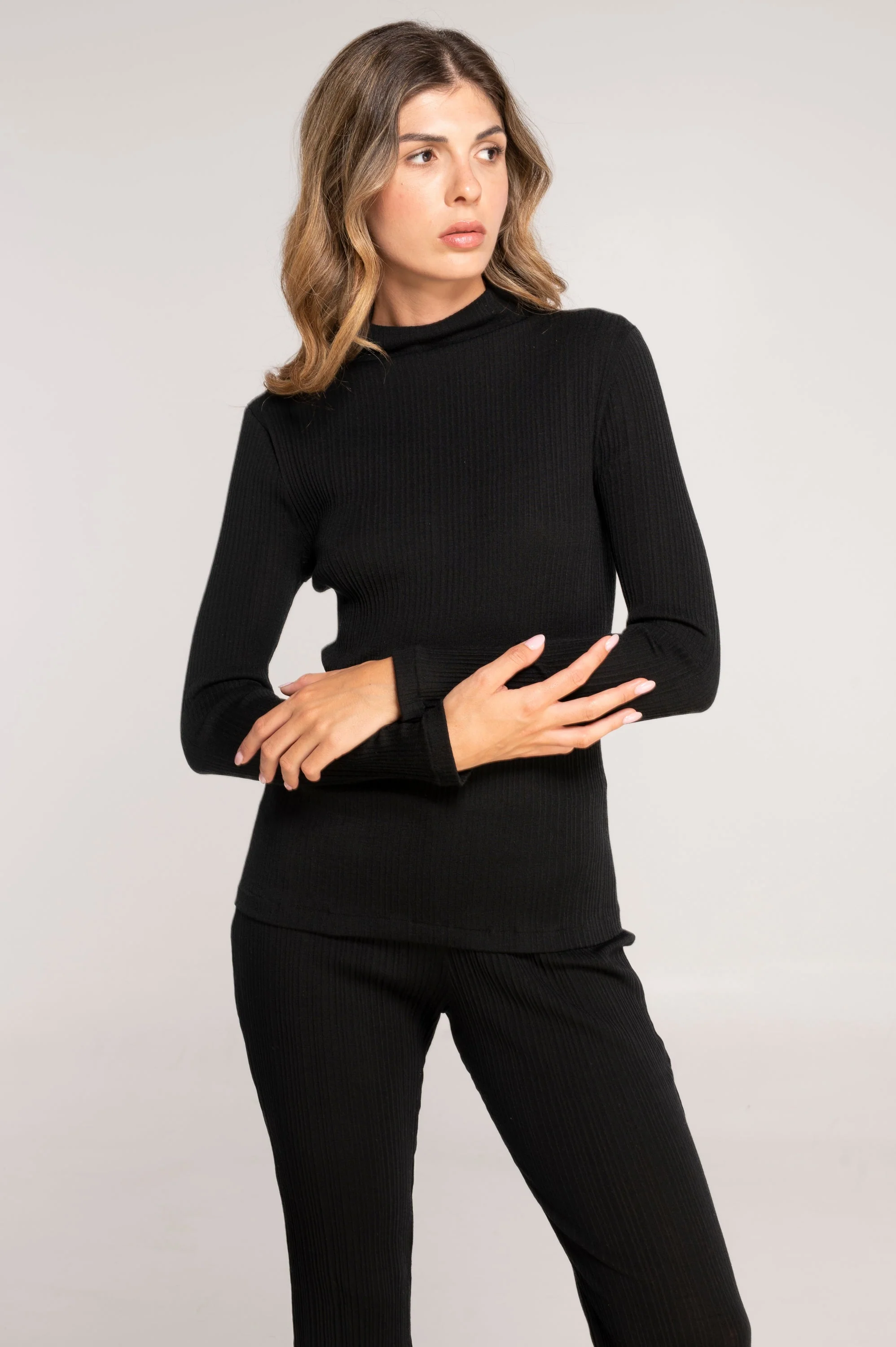 Wool and silk long sleeves mock neck shirt 7466 - Image 25