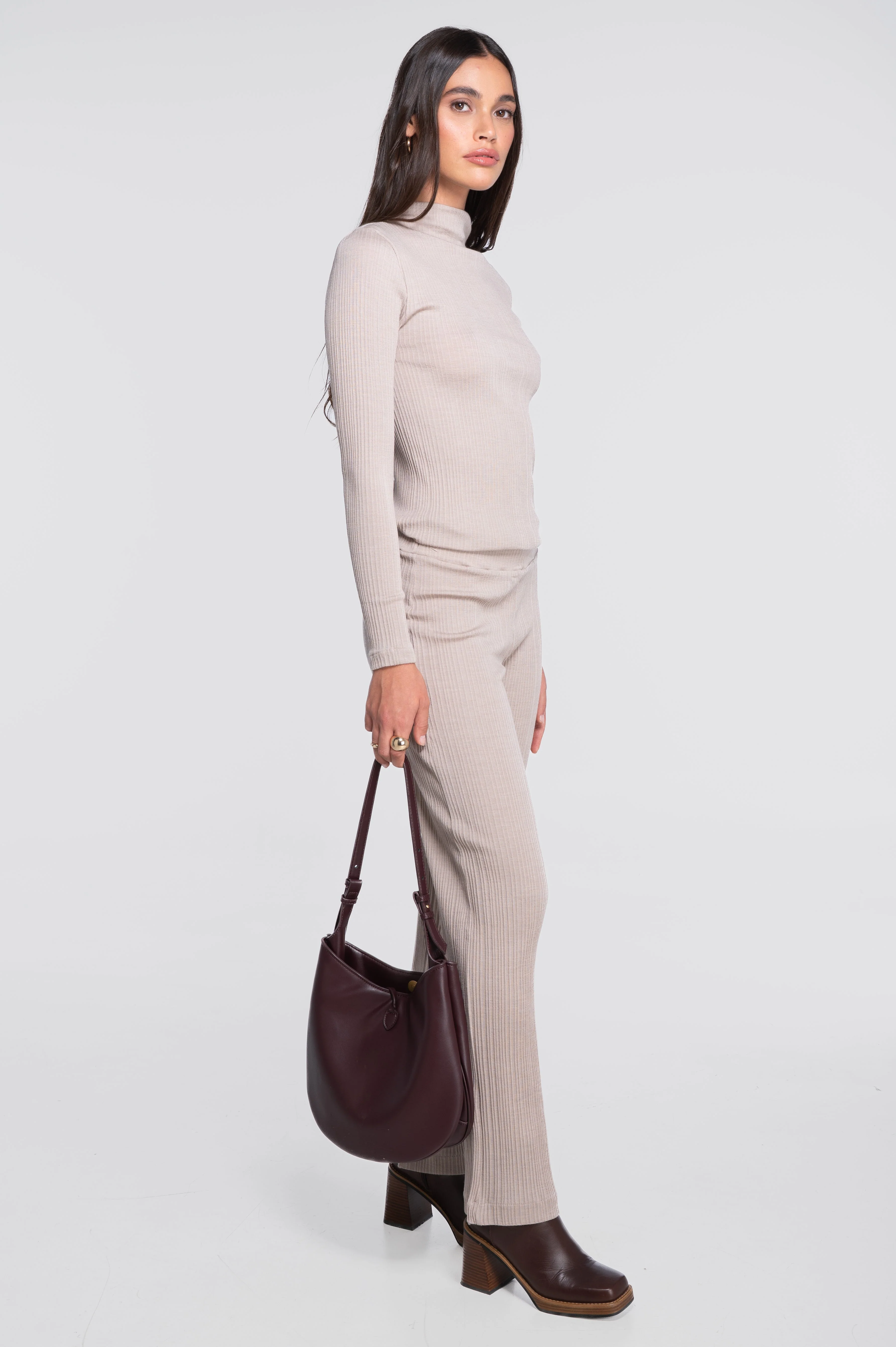 Wool and silk long sleeves mock neck shirt 7466 - Image 3