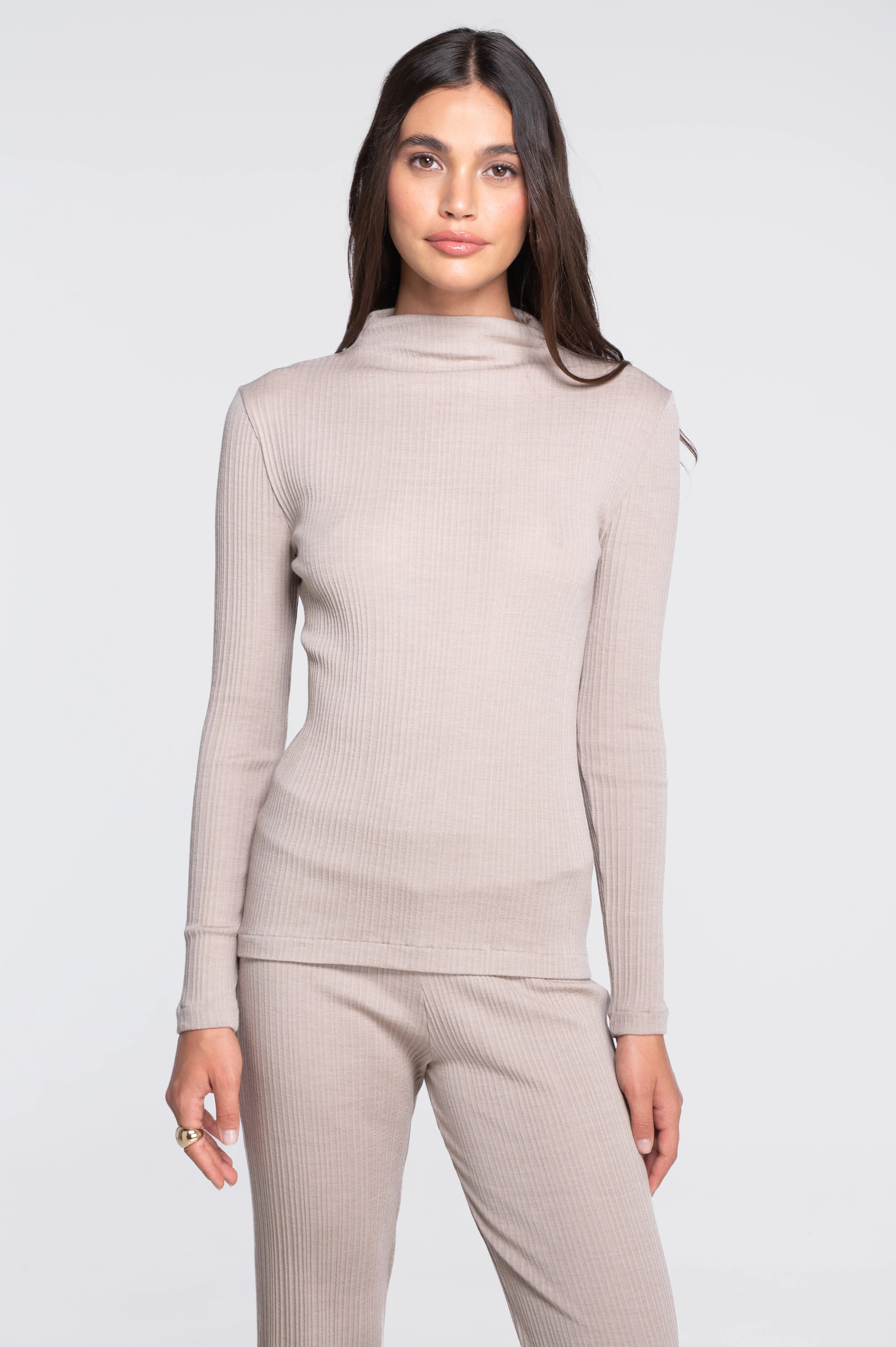 Wool and silk long sleeves mock neck shirt 7466 - Image 5