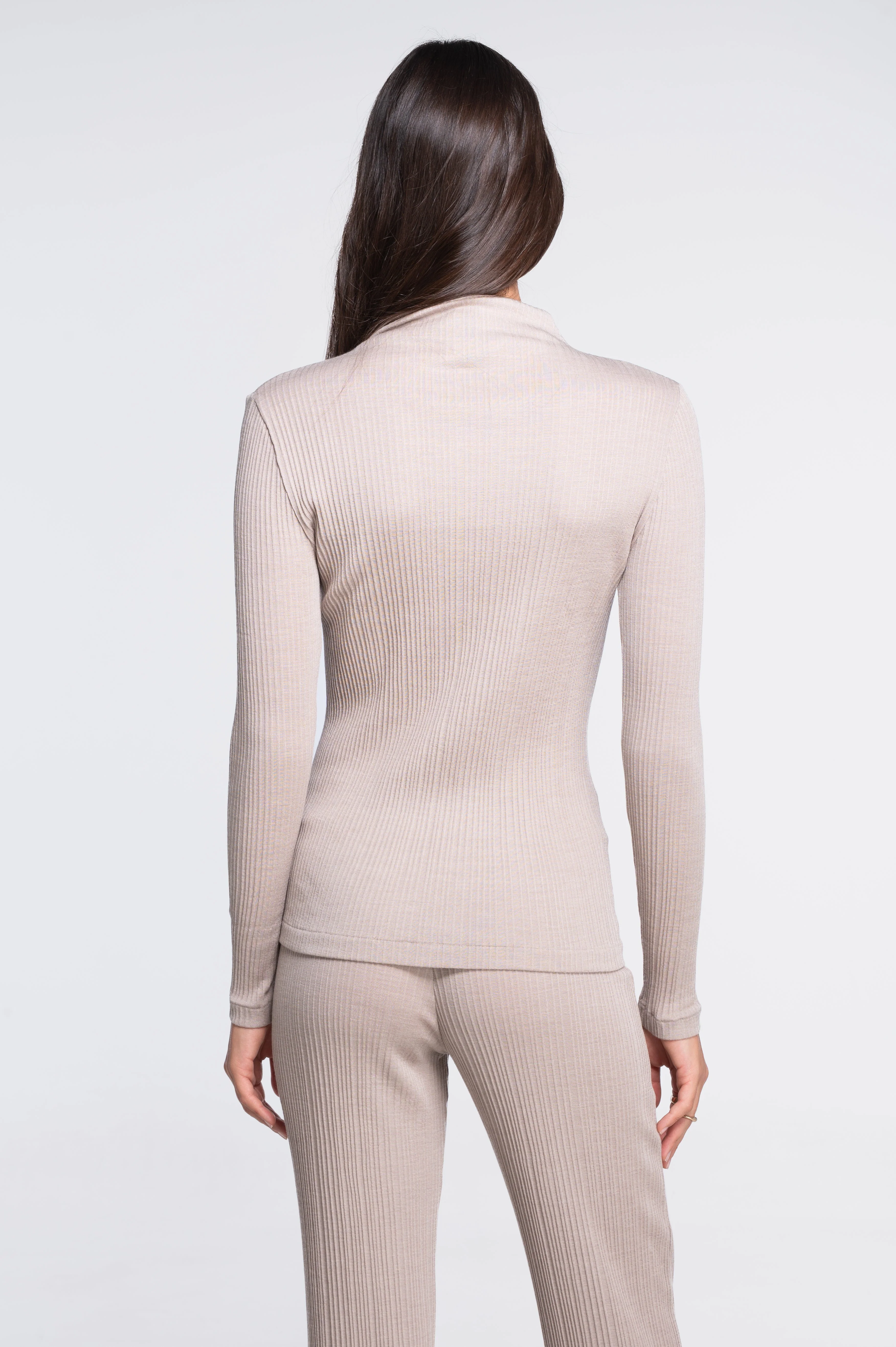 Wool and silk long sleeves mock neck shirt 7466 - Image 6