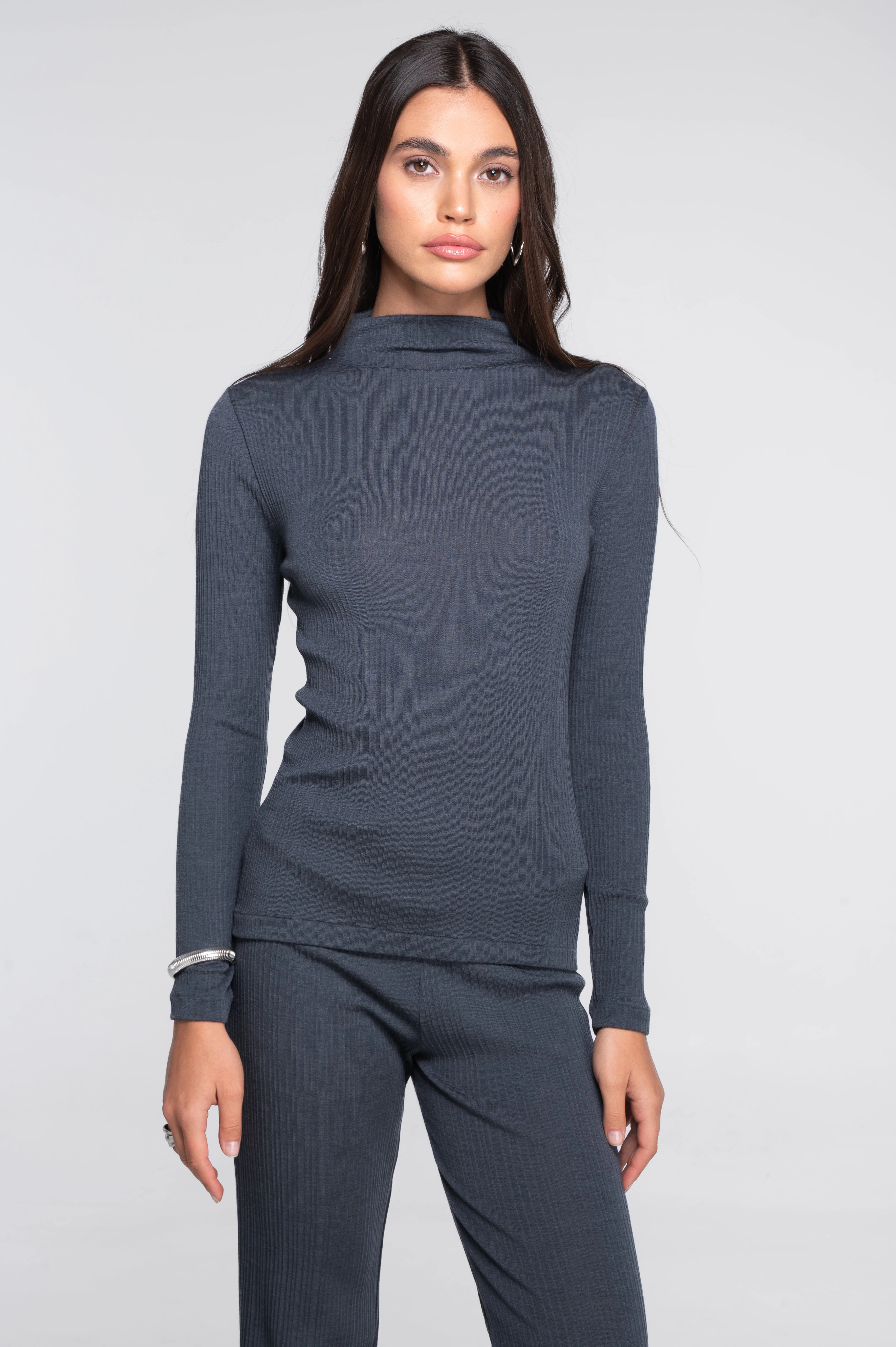 Wool and silk long sleeves mock neck shirt 7466 - Image 7