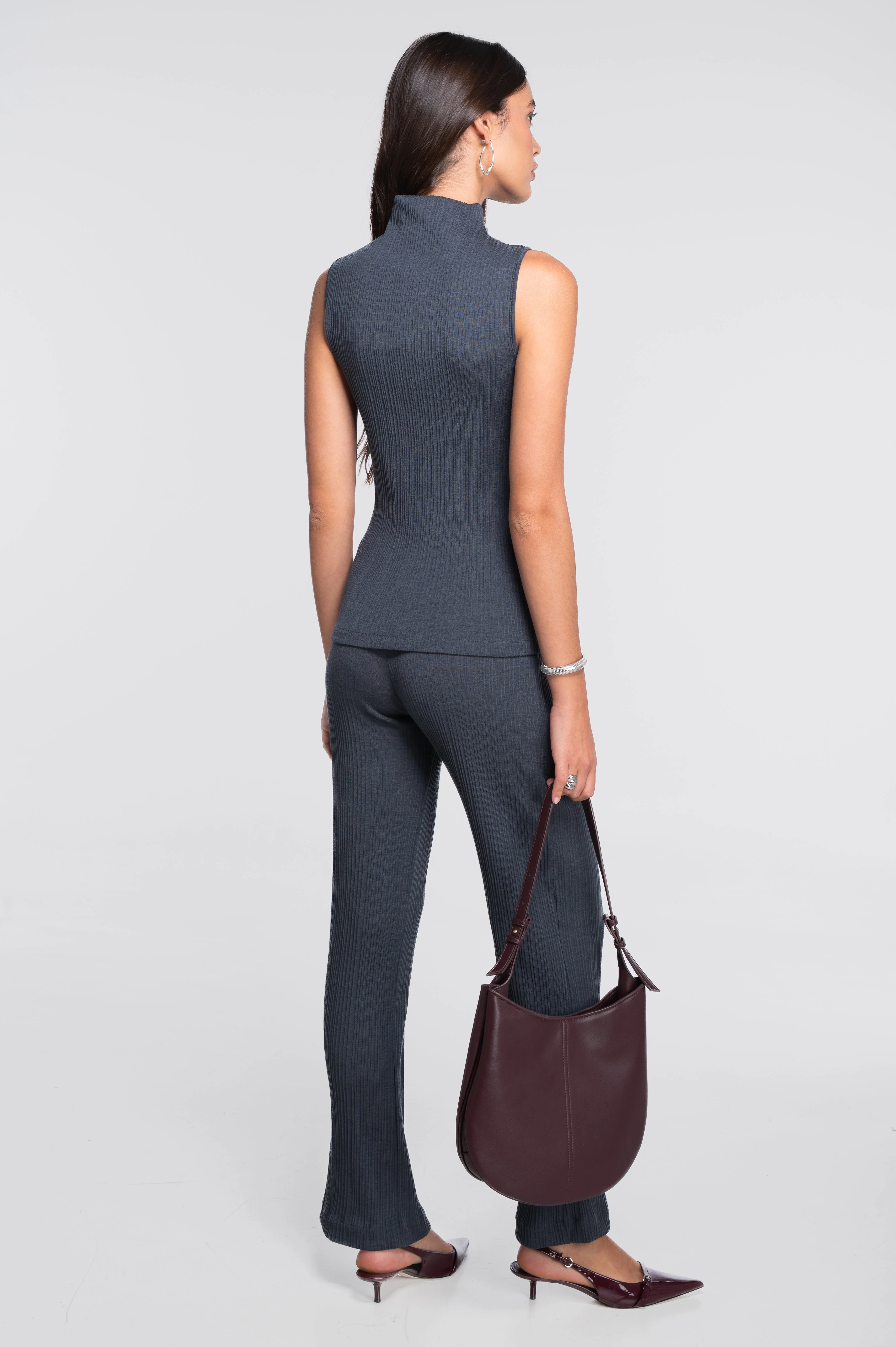 Wide-leg wool and silk trousers with irregular rib 7468 - Image 10