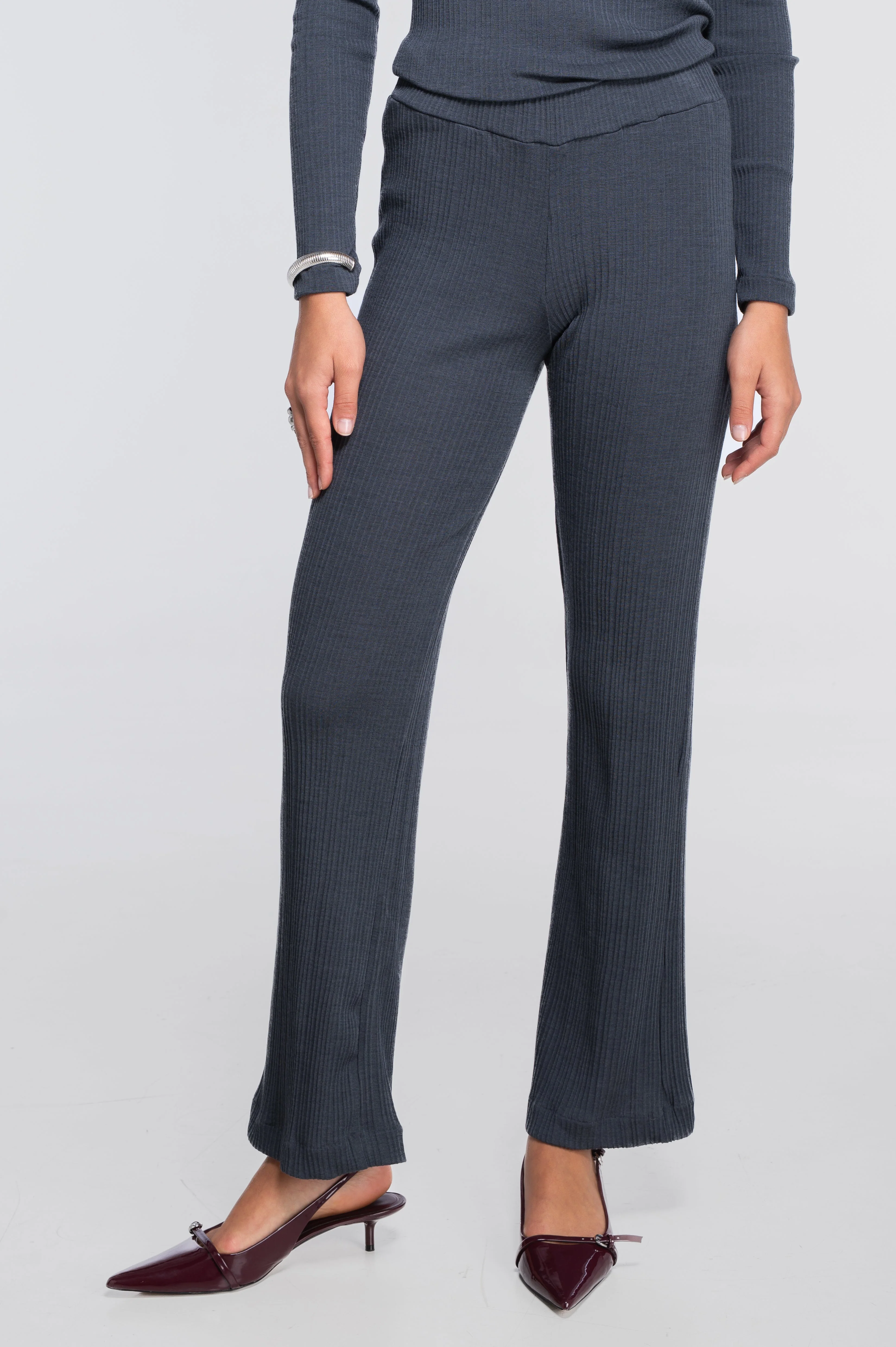 Wide-leg wool and silk trousers with irregular rib 7468 - Image 11