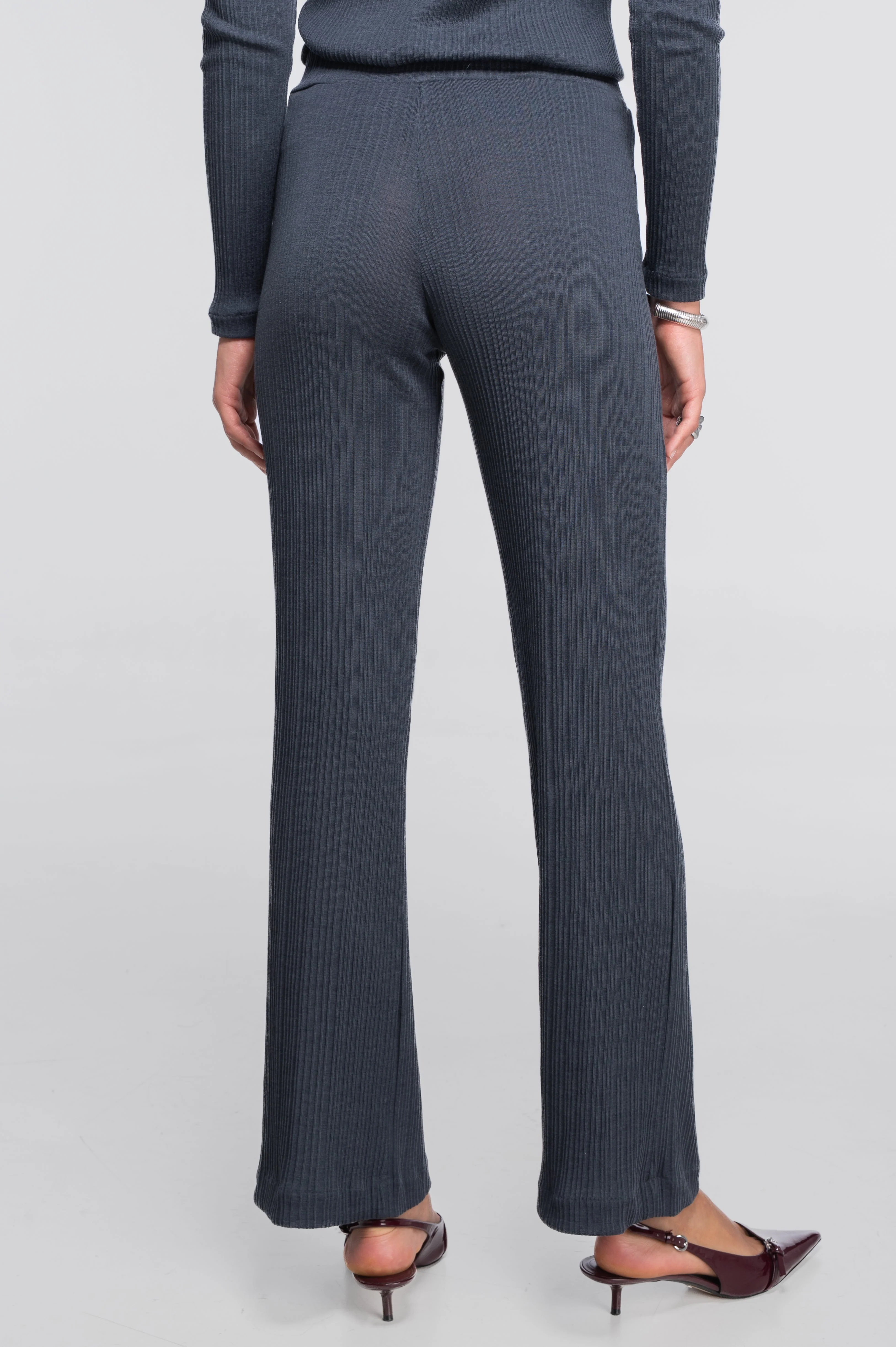 Wide-leg wool and silk trousers with irregular rib 7468 - Image 12