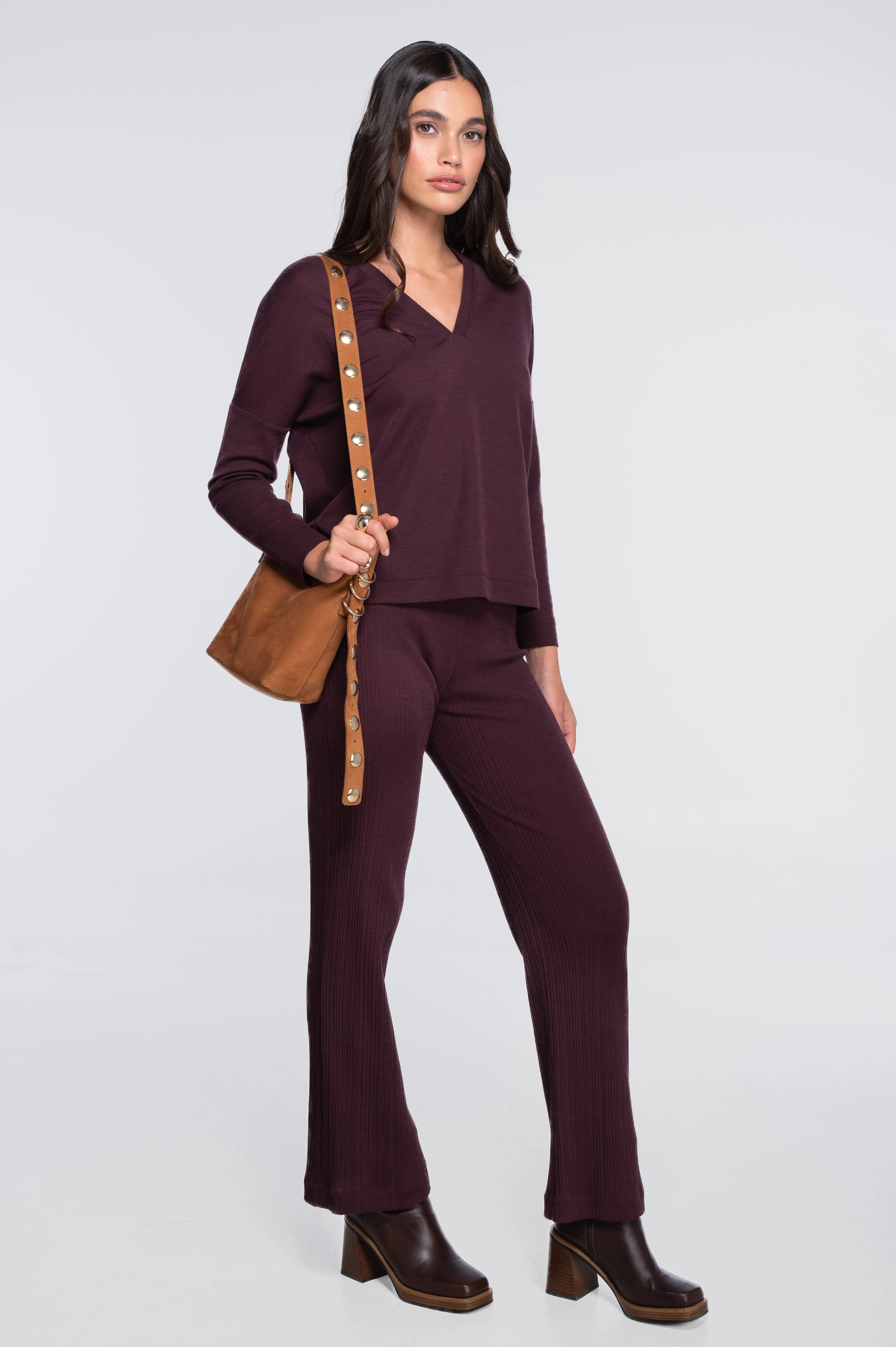 Wide-leg wool and silk trousers with irregular rib 7468 - Image 3
